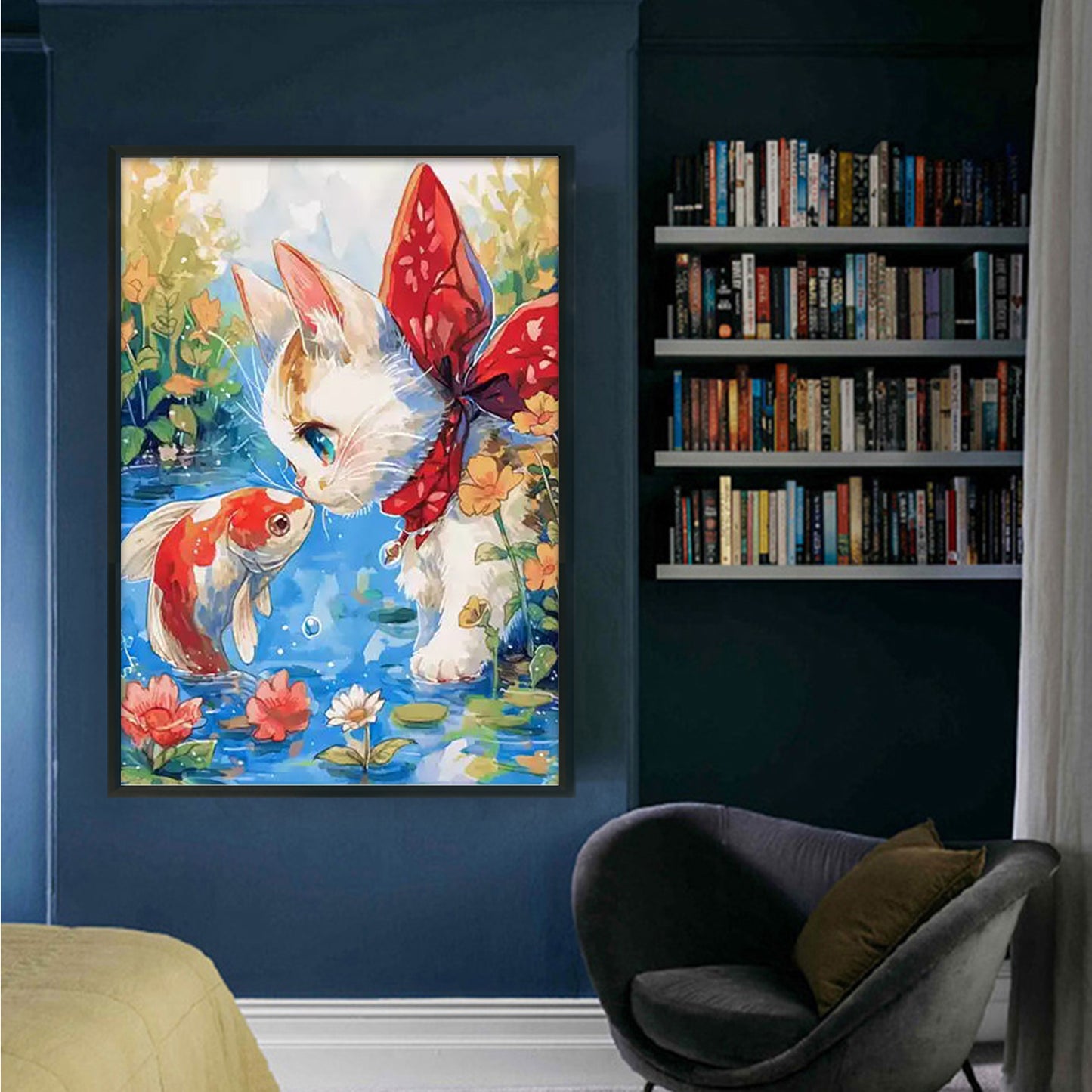 Little Fish Falls In Love With Cat - 11CT Stamped Cross Stitch 50*70CM (Mona Lisa Brand)