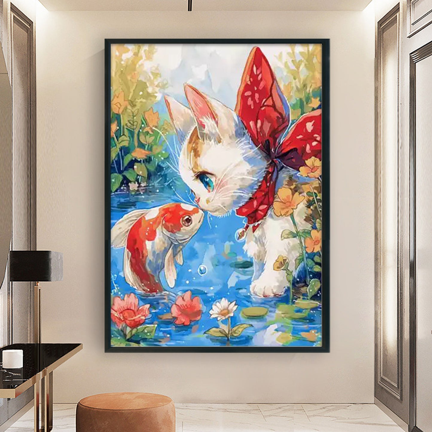 Little Fish Falls In Love With Cat - 11CT Stamped Cross Stitch 50*70CM (Mona Lisa Brand)