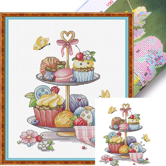 Handmade Cake - 14CT Stamped Cross Stitch 31*35CM (Joy Sunday)