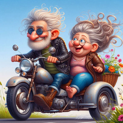 Couple On Motorcycles - Full Round Drill Diamond Painting 40*40CM