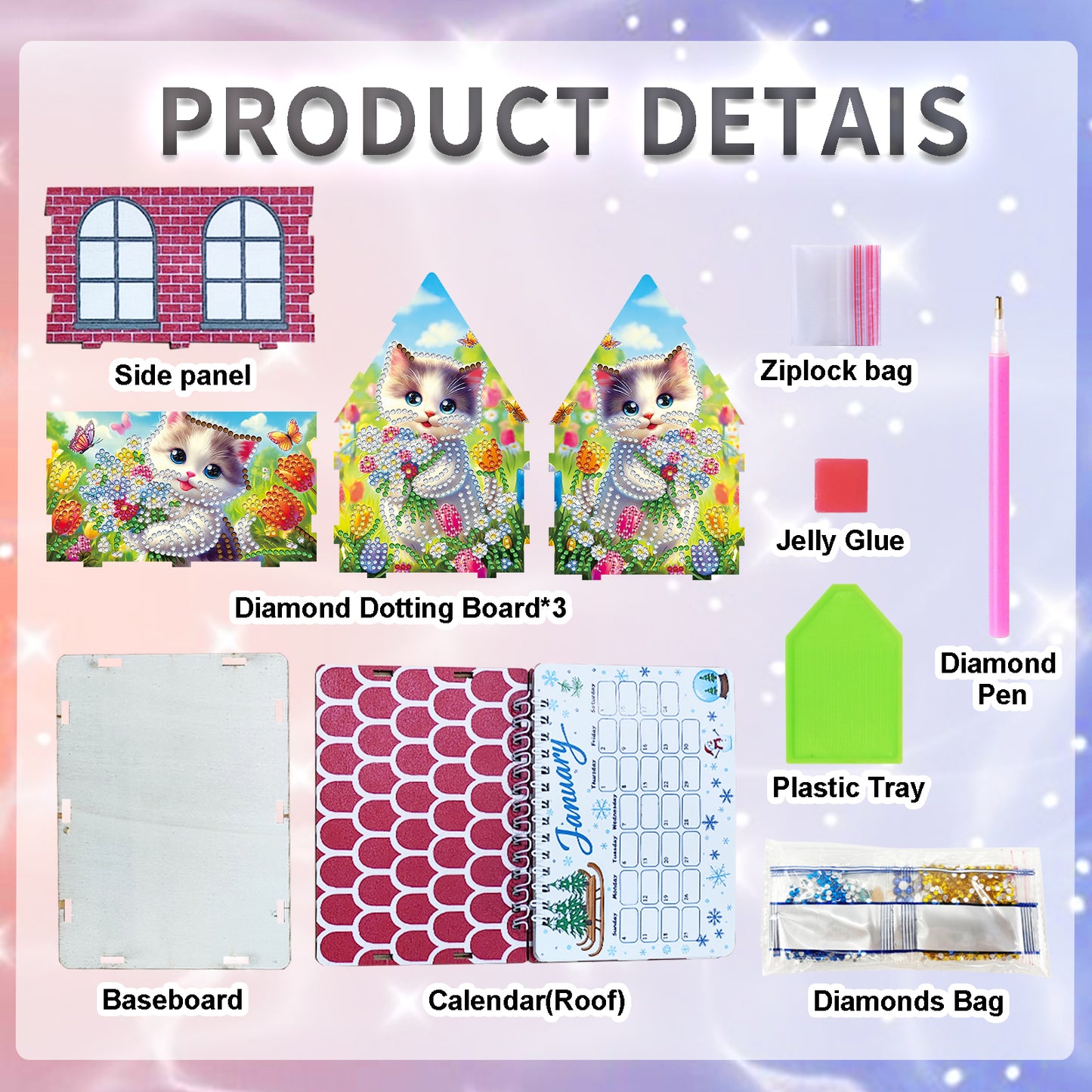 5D/DIY Calendar Crystal Painting Desk Calendars Kit Home Decorations (Cat)