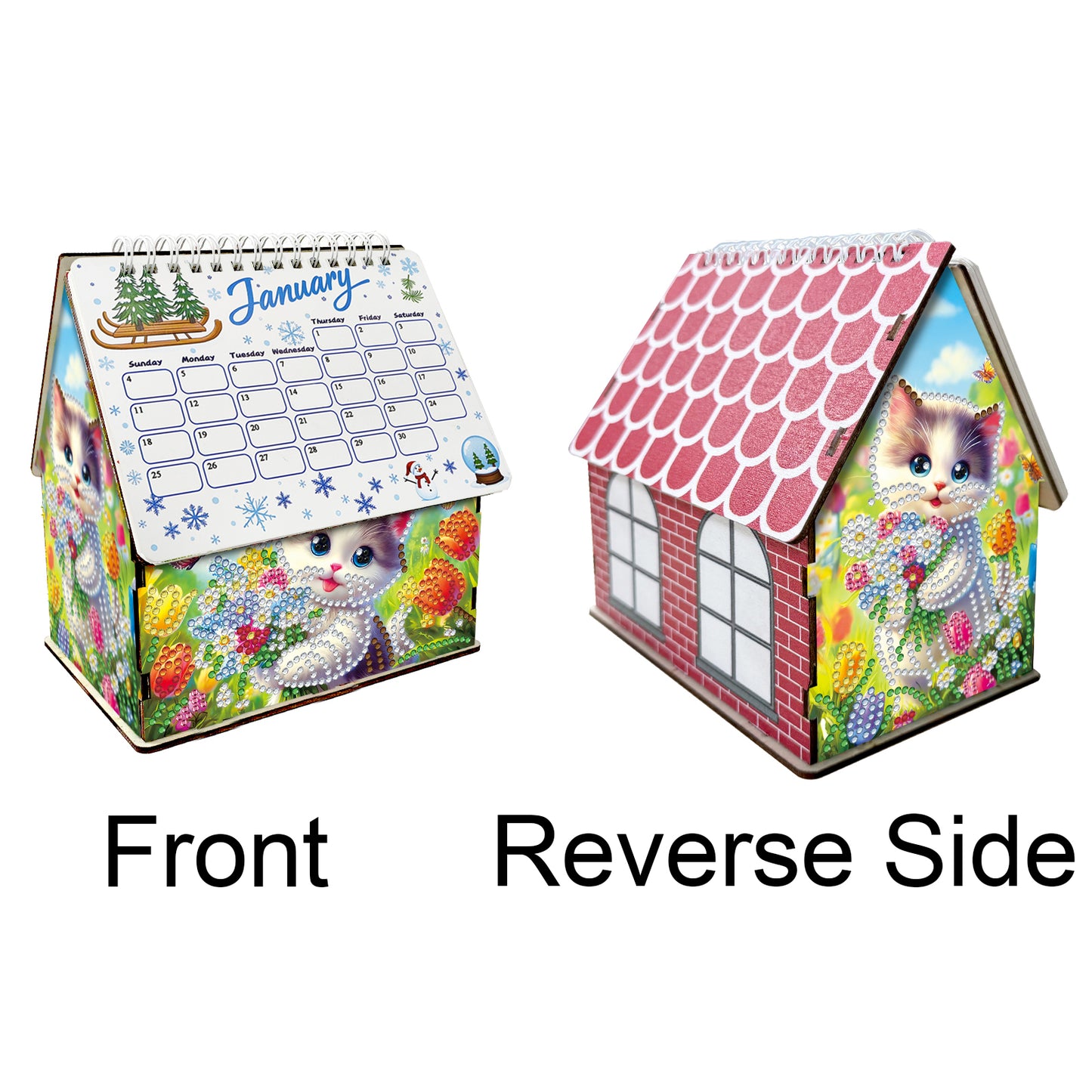 5D/DIY Calendar Crystal Painting Desk Calendars Kit Home Decorations (Cat)