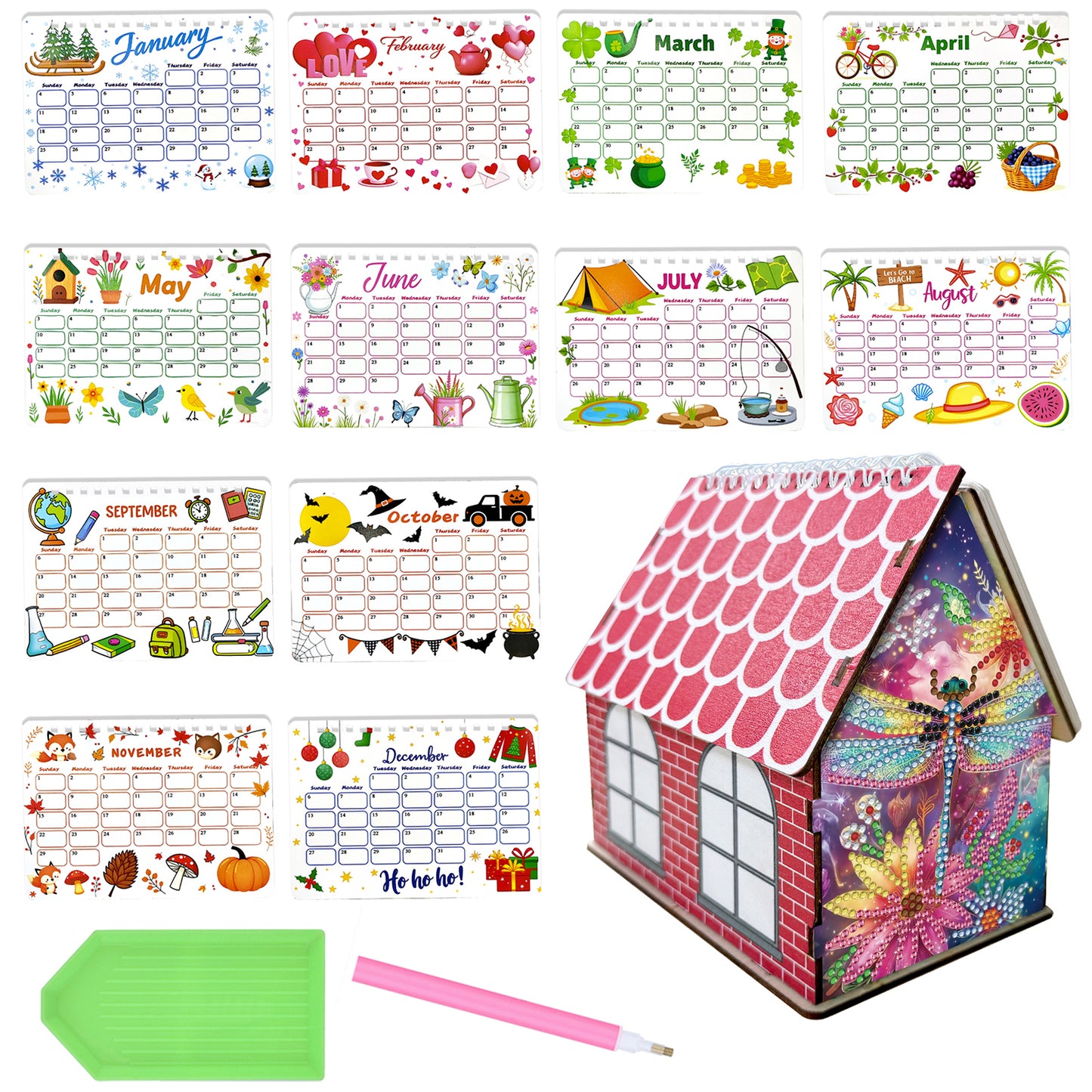5D/DIY Calendar Crystal Painting Desk Calendars Kit Home Decoration (Dragonfly)