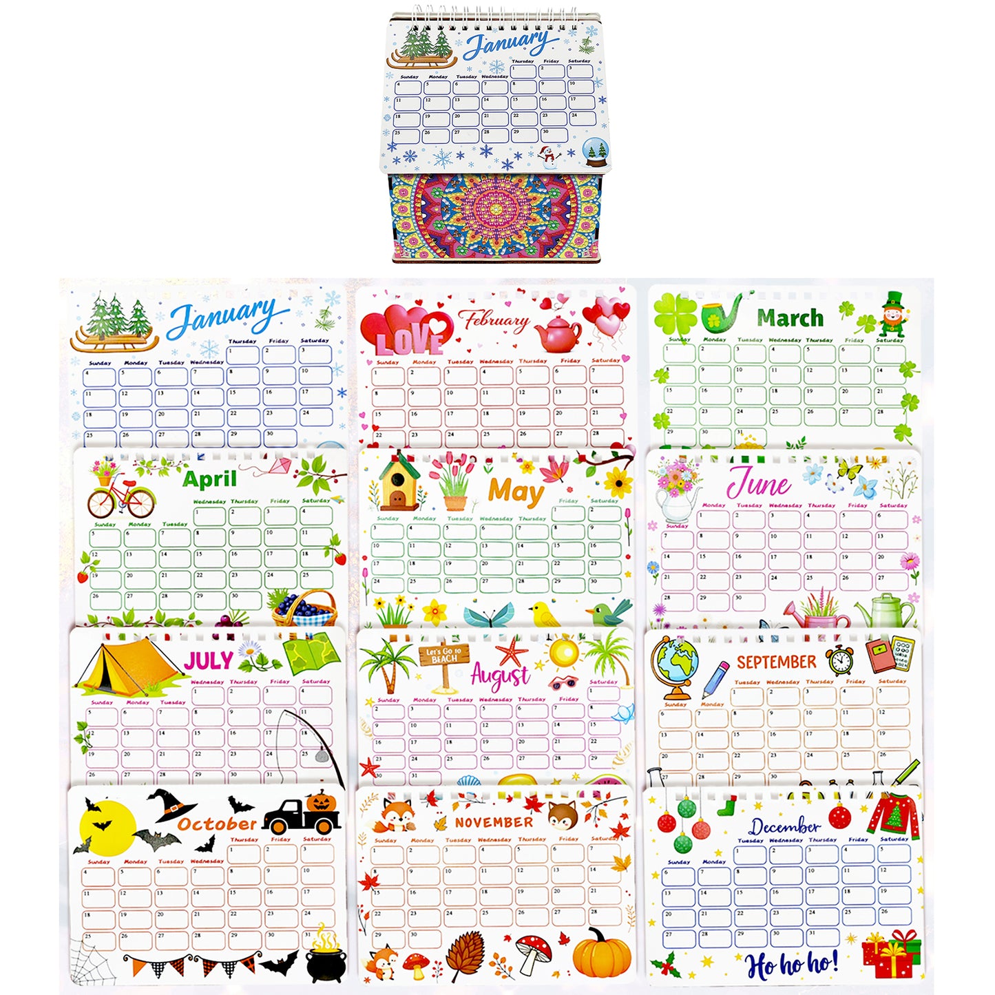 5D/DIY Calendar Crystal Painting Desk Calendars Kit Home Decorations (Mandala)