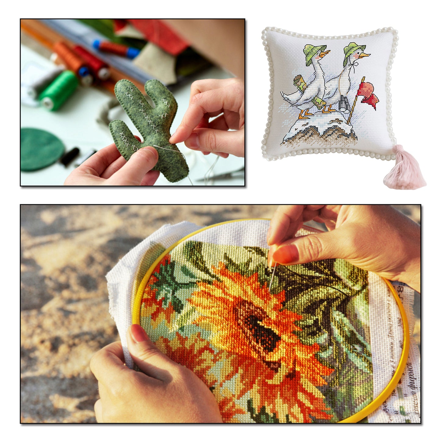 14CT Needle Insert Bag 2 Strands Printed Knitting Threads Pin Pouch with Tassel