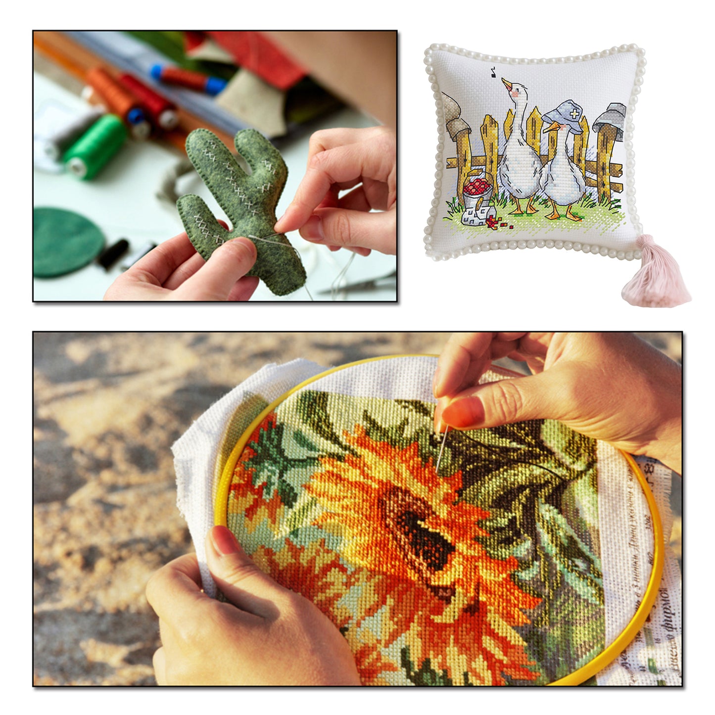 14CT Needle Insert Bag 2 Strands Printed Knitting Threads Pin Pouch with Tassel