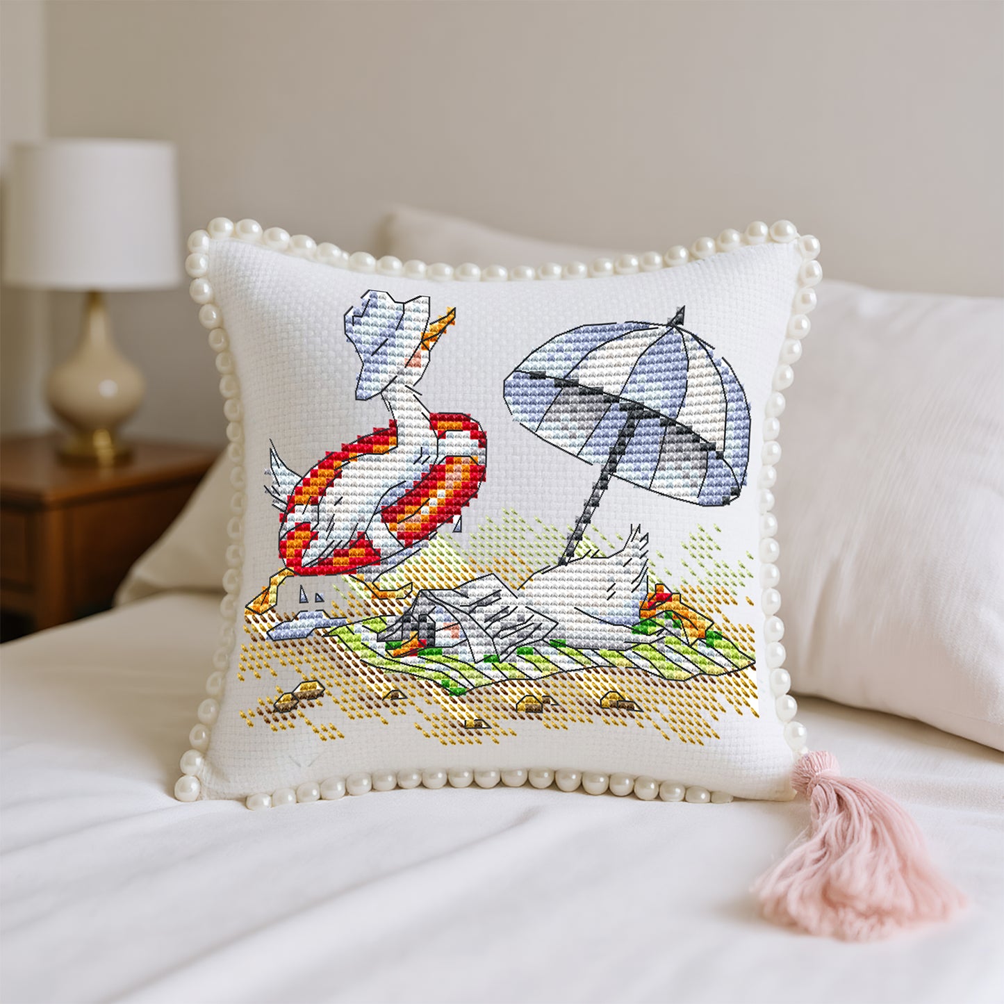 14CT Needle Insert Bag 2 Strands Printed Knitting Threads Pin Pouch with Tassel