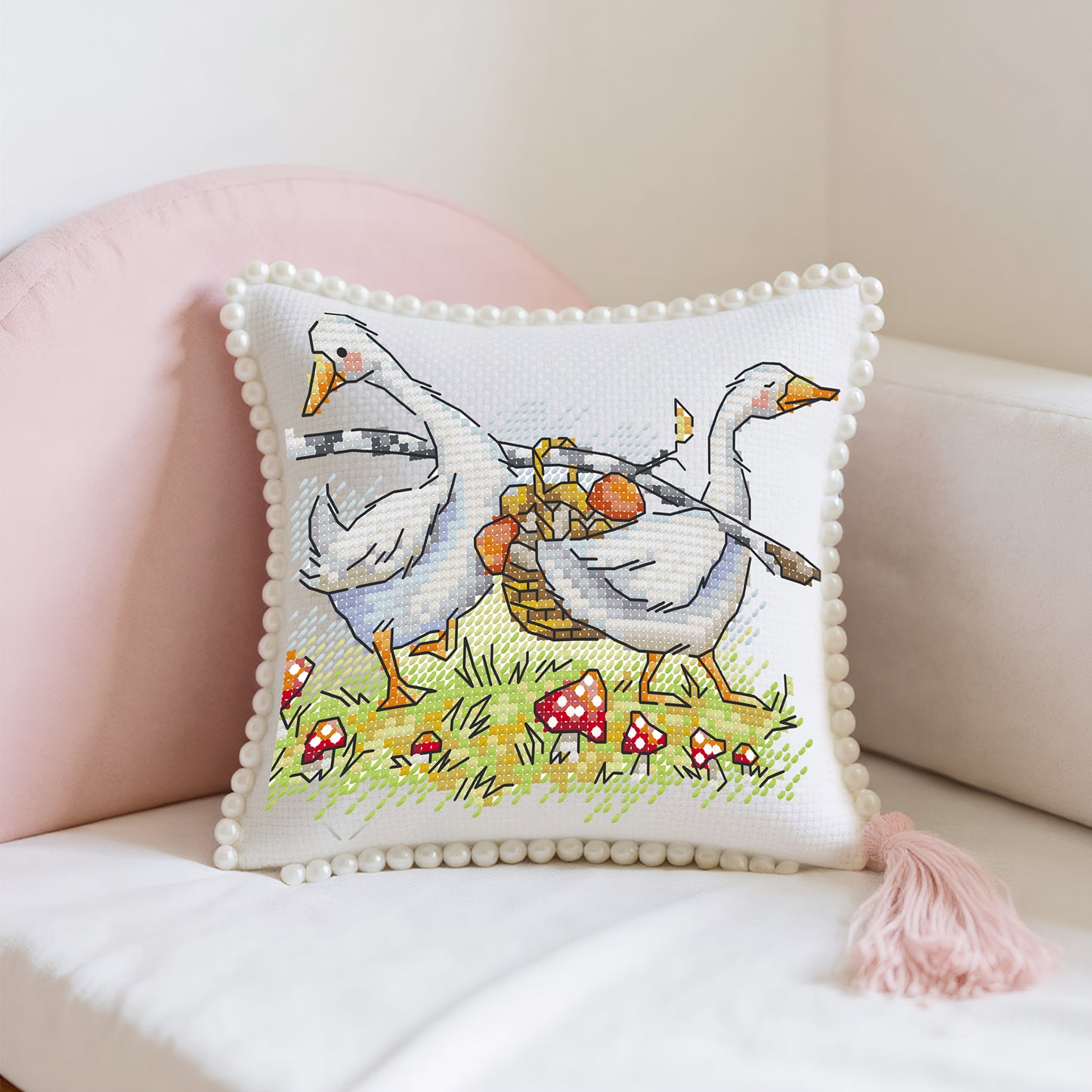 14CT Needle Insert Bag 2 Strands Printed Knitting Threads Pin Pouch with Tassel