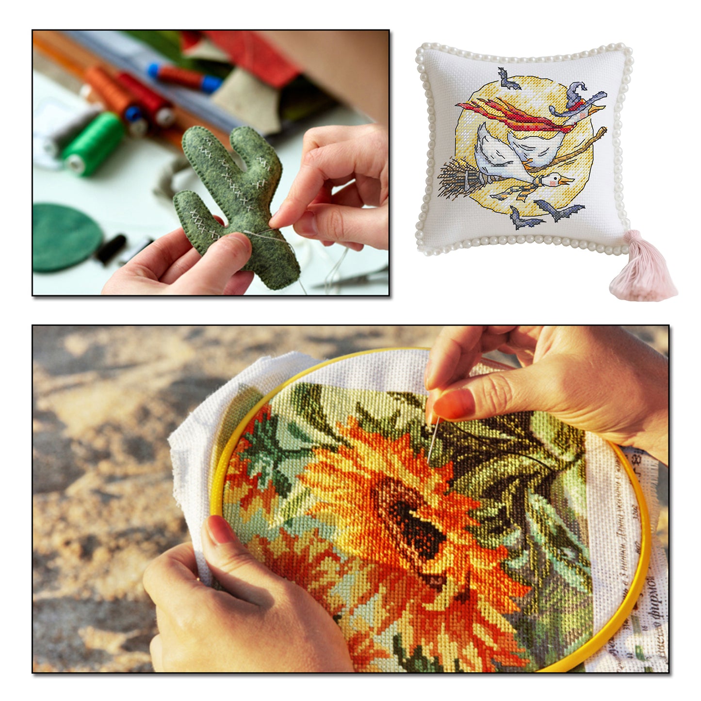 14CT Needle Insert Bag 2 Strands Printed Knitting Threads Pin Pouch with Tassel