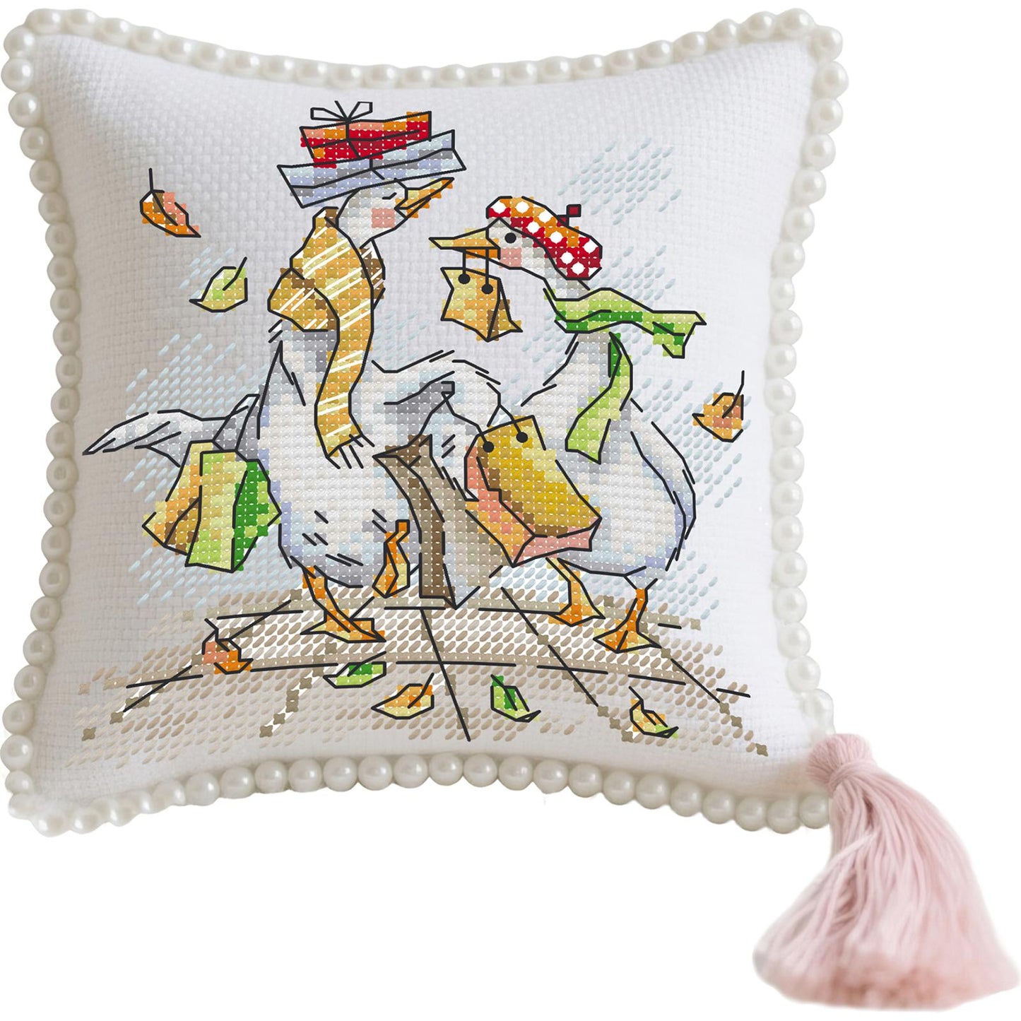 14CT Needle Insert Bag 2 Strands Printed Knitting Threads Pin Pouch with Tassel