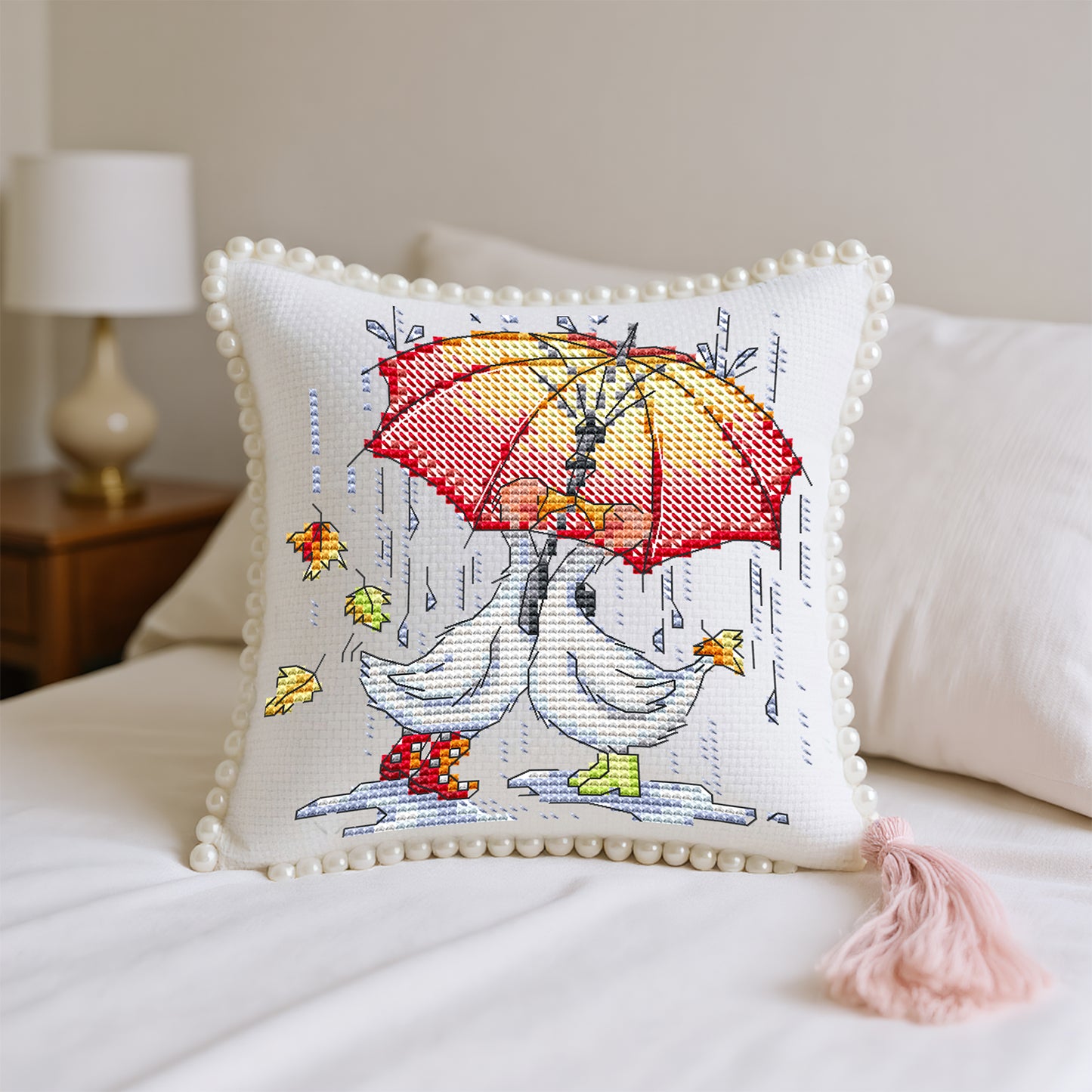 14CT Needle Insert Bag 2 Strands Printed Knitting Threads Pin Pouch with Tassel