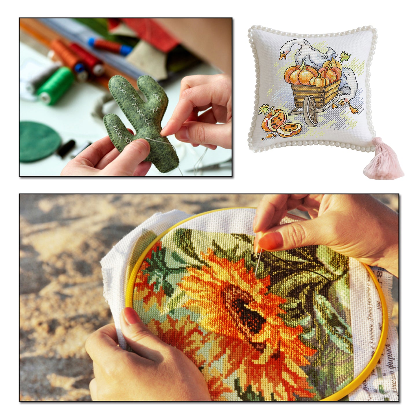 14CT Needle Insert Bag 2 Strands Printed Knitting Threads Pin Pouch with Tassel