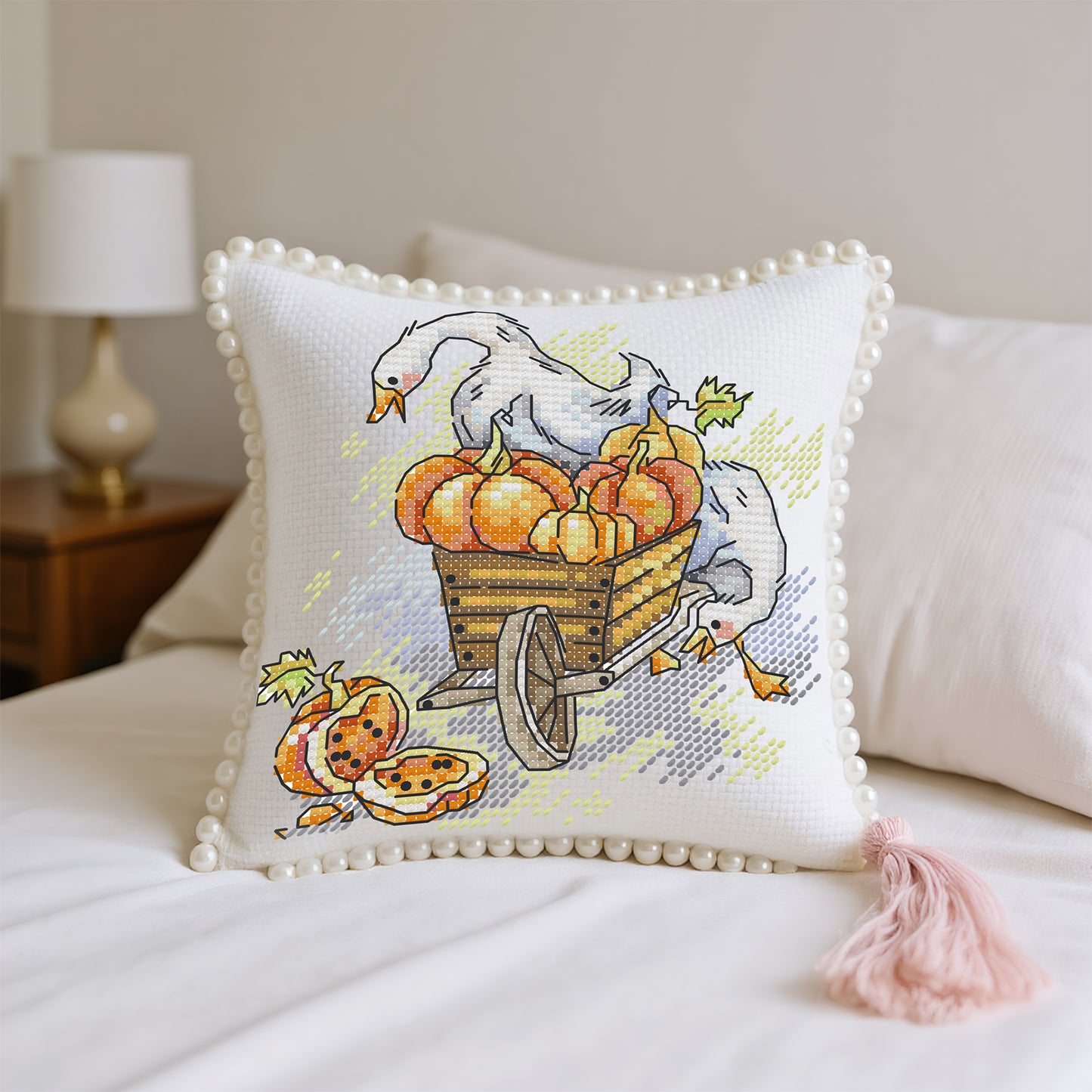 14CT Needle Insert Bag 2 Strands Printed Knitting Threads Pin Pouch with Tassel