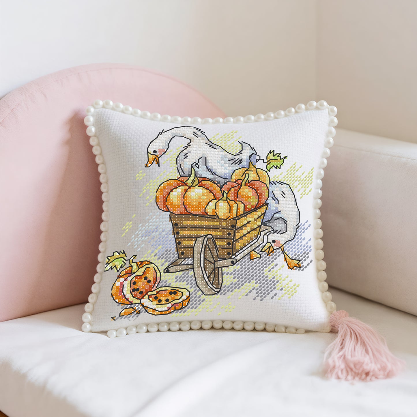 14CT Needle Insert Bag 2 Strands Printed Knitting Threads Pin Pouch with Tassel