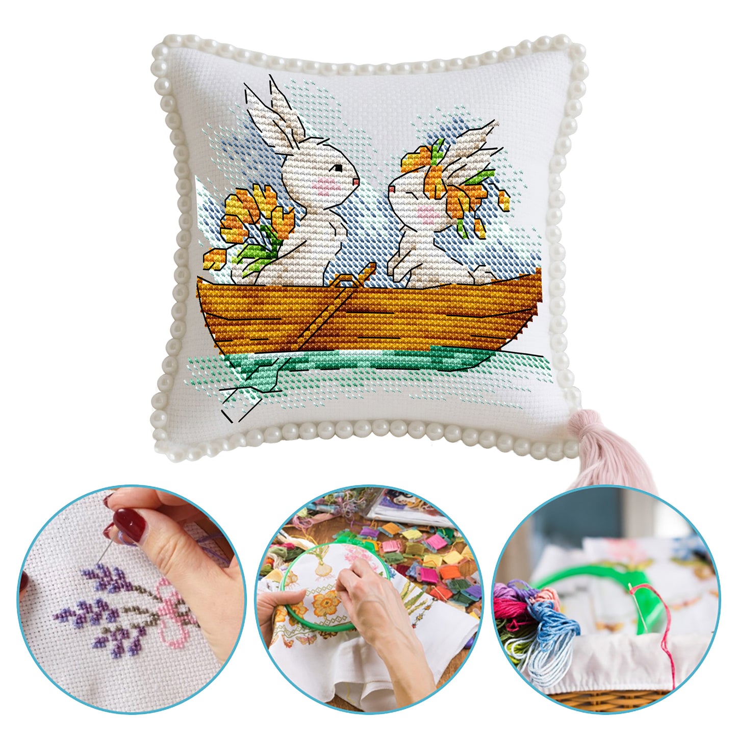 14CT Needle Insert Bag 2 Strands Printed Knitting Threads Pin Pouch with Tassel