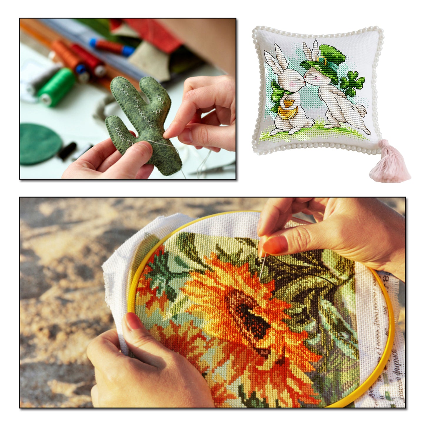 14CT Needle Insert Bag 2 Strands Printed Knitting Threads Pin Pouch with Tassel