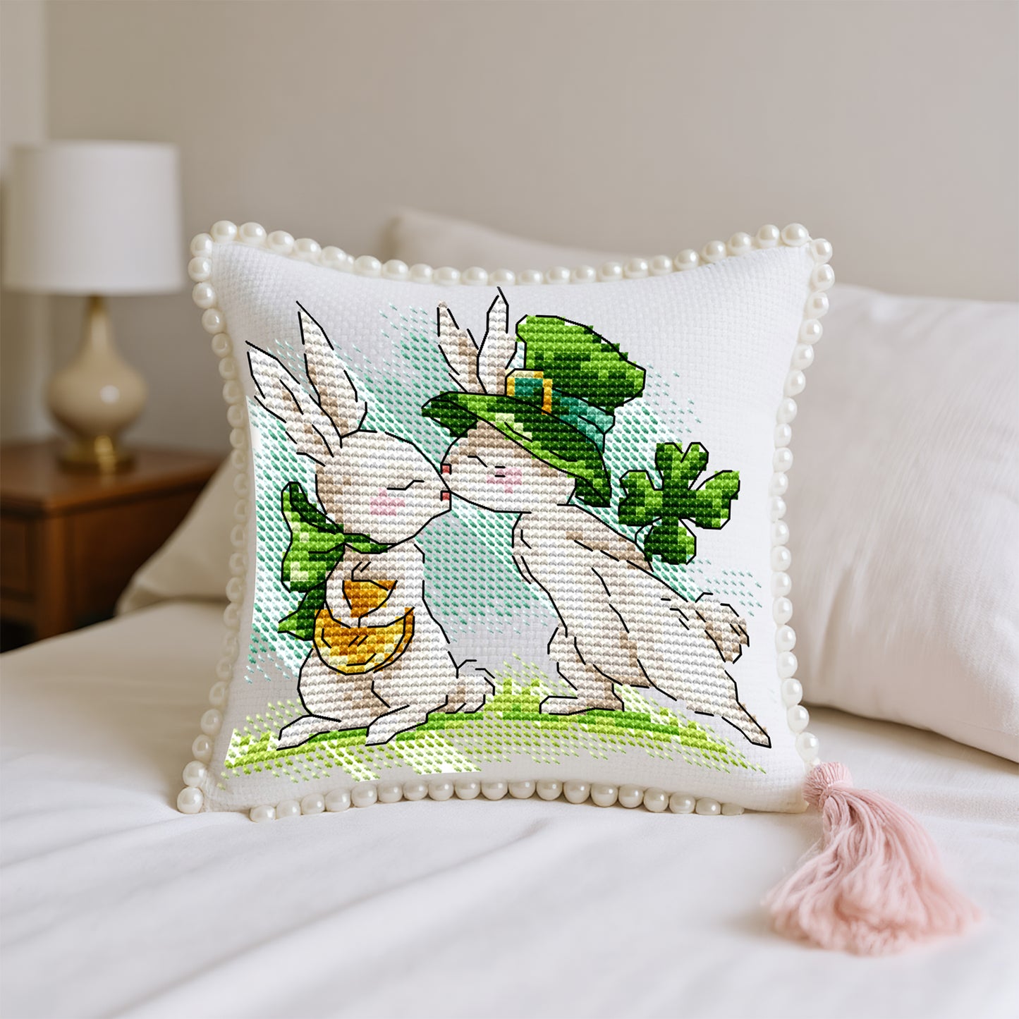 14CT Needle Insert Bag 2 Strands Printed Knitting Threads Pin Pouch with Tassel