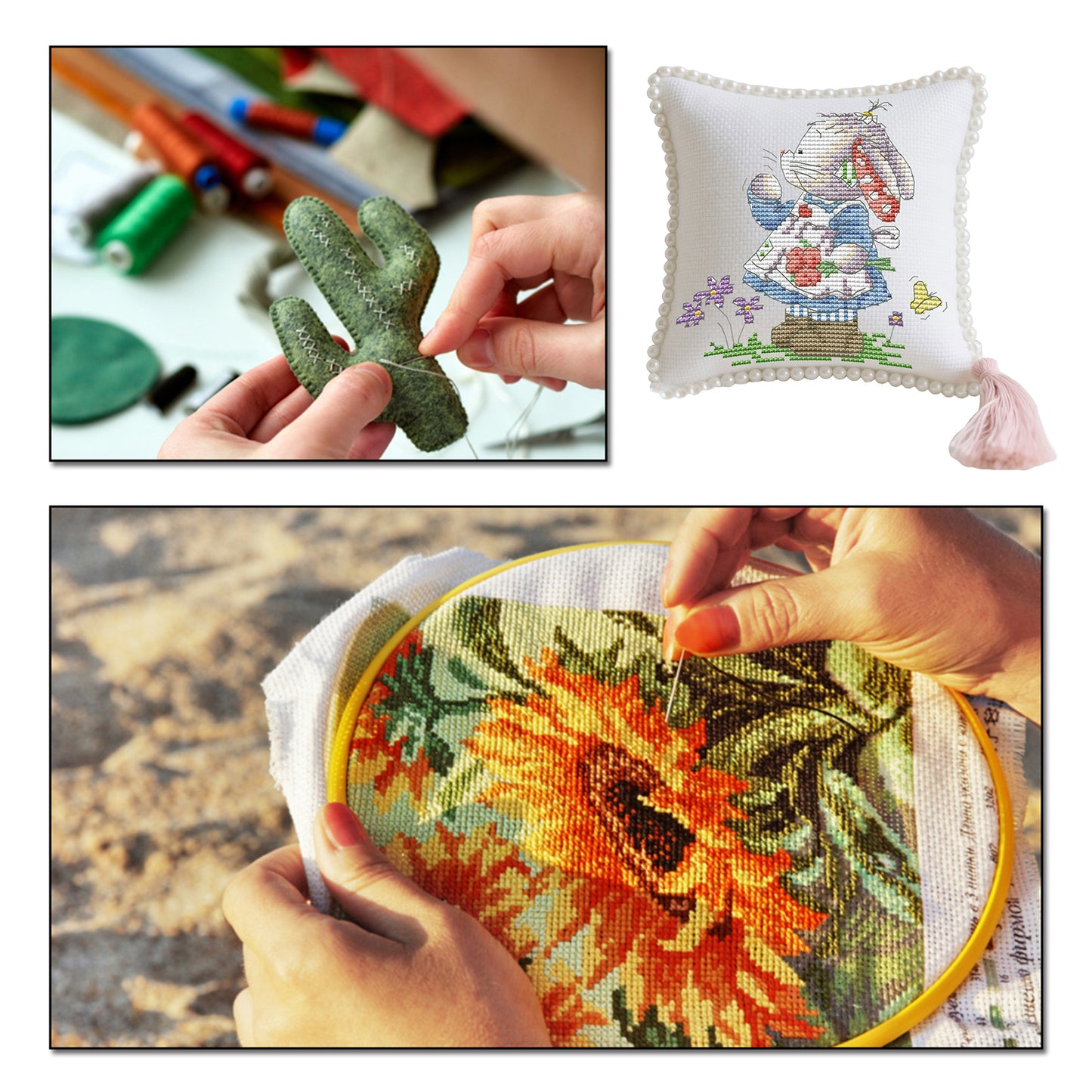 14CT Needle Insert Bag 2 Strands Printed Knitting Threads Pin Pouch with Tassel