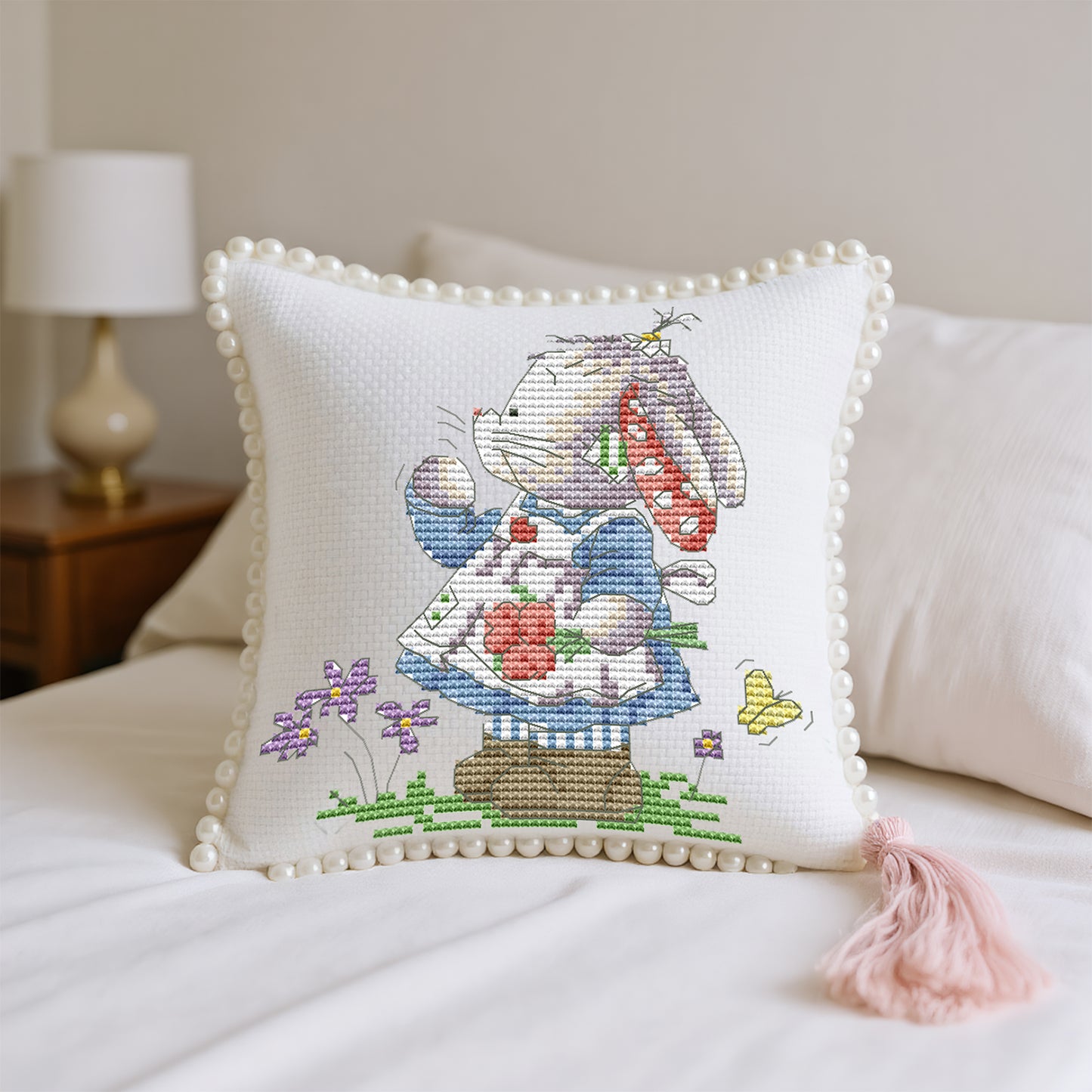 14CT Needle Insert Bag 2 Strands Printed Knitting Threads Pin Pouch with Tassel