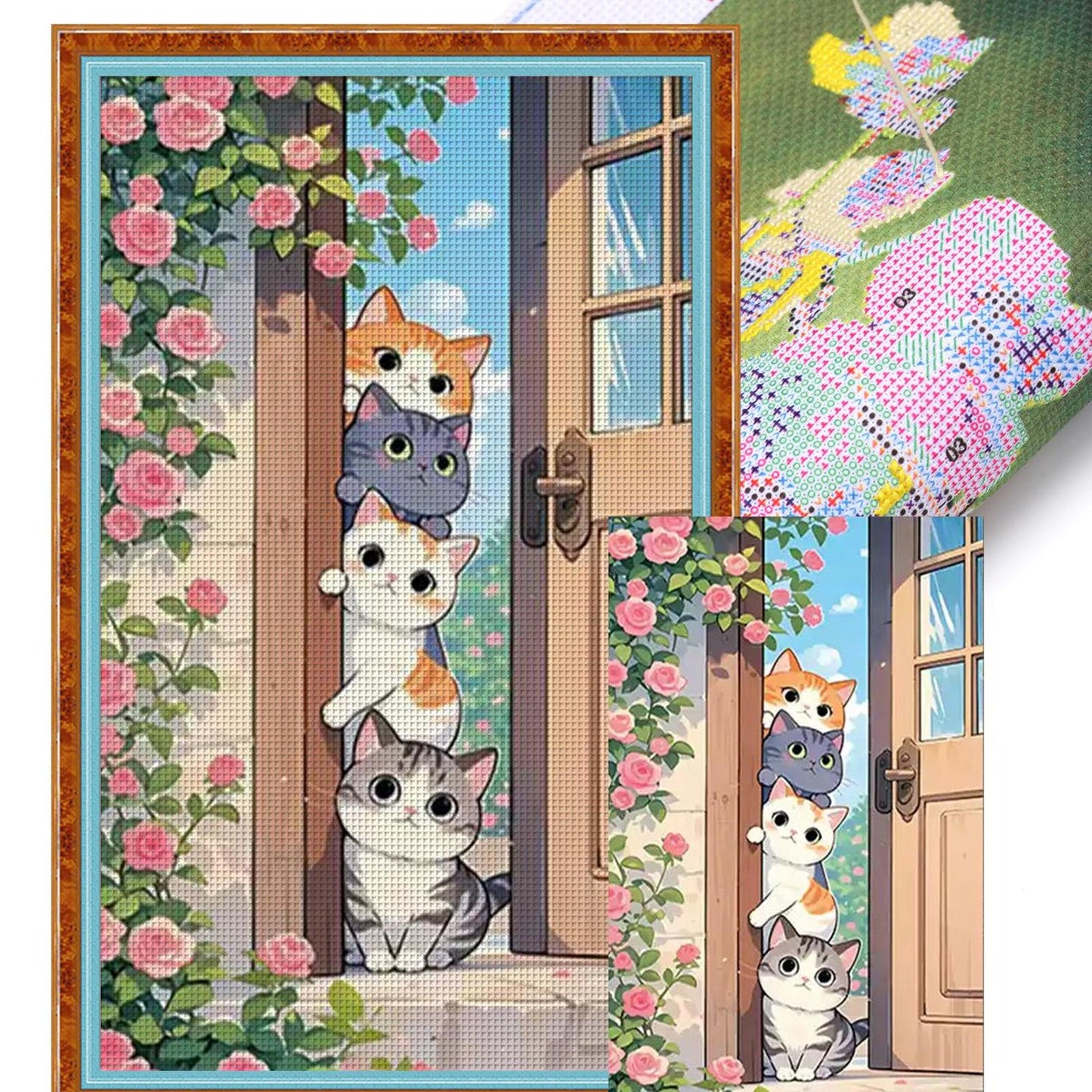 Cat Stacking Game - 11CT Stamped Cross Stitch 52*83CM (Mona Lisa Brand)
