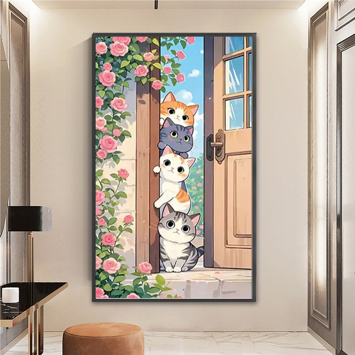 Cat Stacking Game - 11CT Stamped Cross Stitch 52*83CM (Mona Lisa Brand)