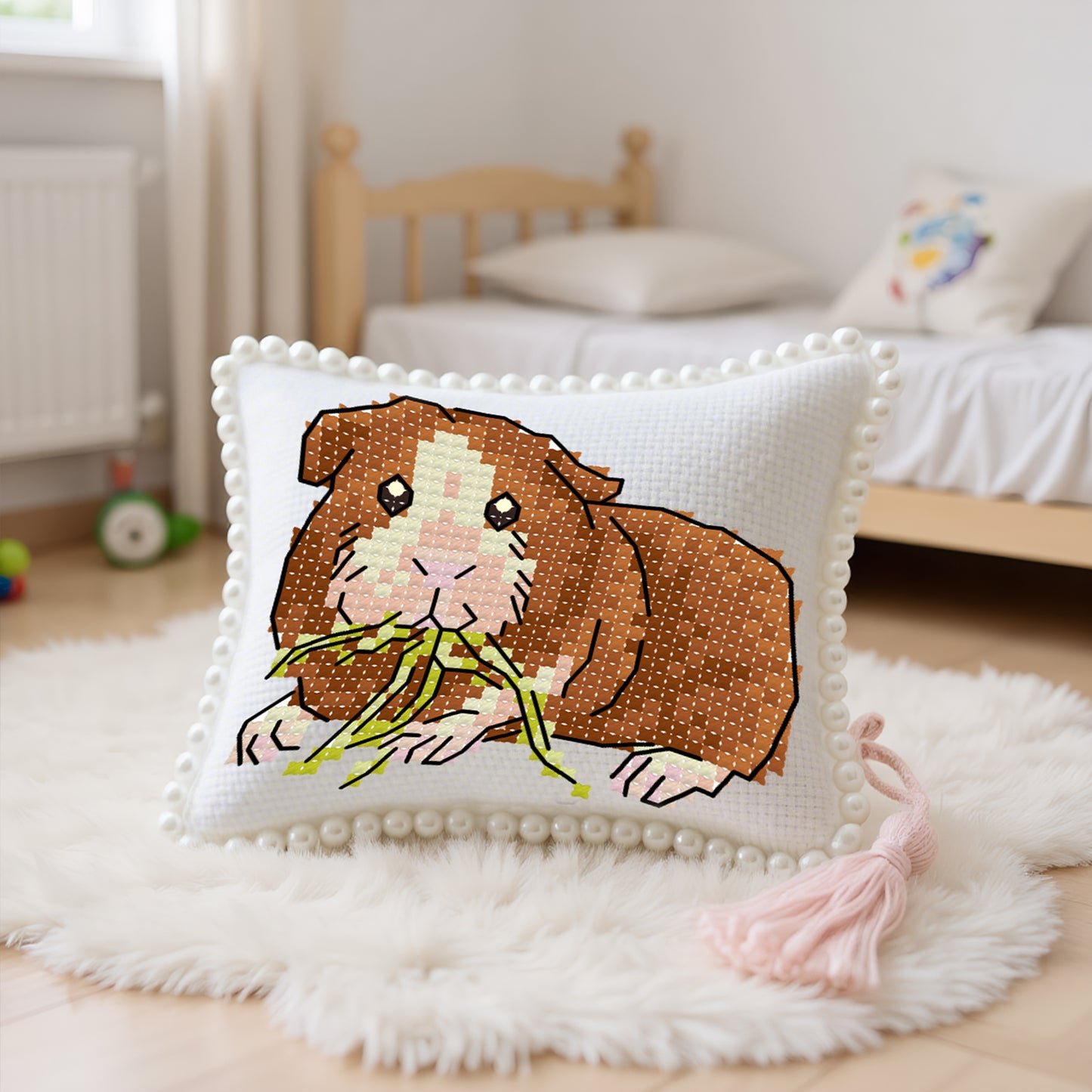 14CT Needle Insert Bag 2 Strands Printed Knitting Threads Pin Pouch with Tassel