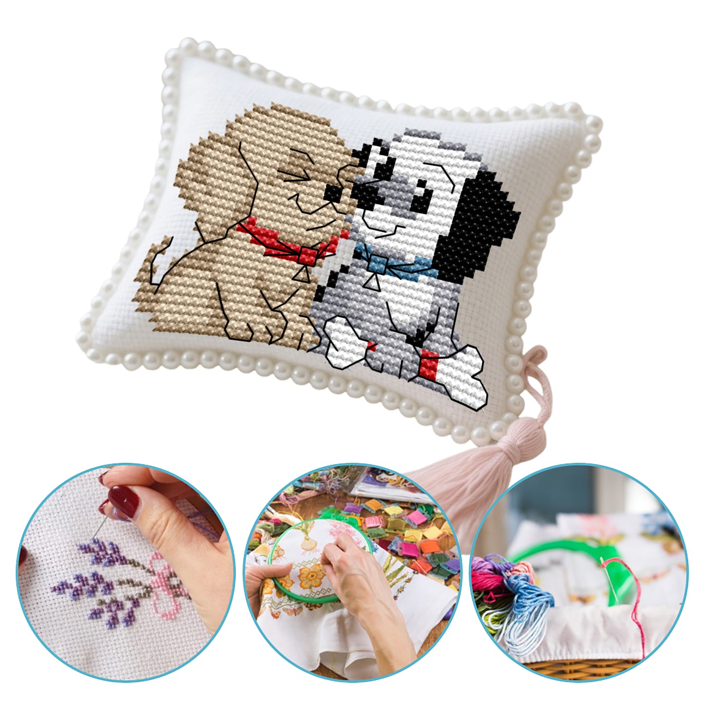 14CT Needle Insert Bag 2 Strands Printed Knitting Threads Pin Pouch with Tassel