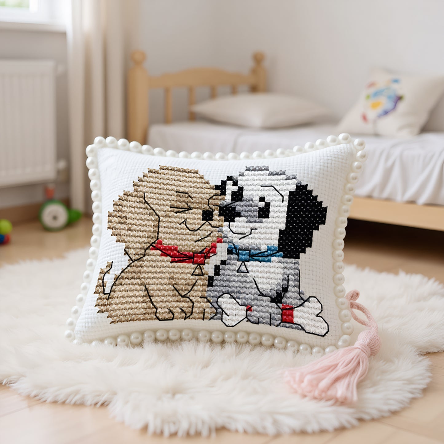 14CT Needle Insert Bag 2 Strands Printed Knitting Threads Pin Pouch with Tassel