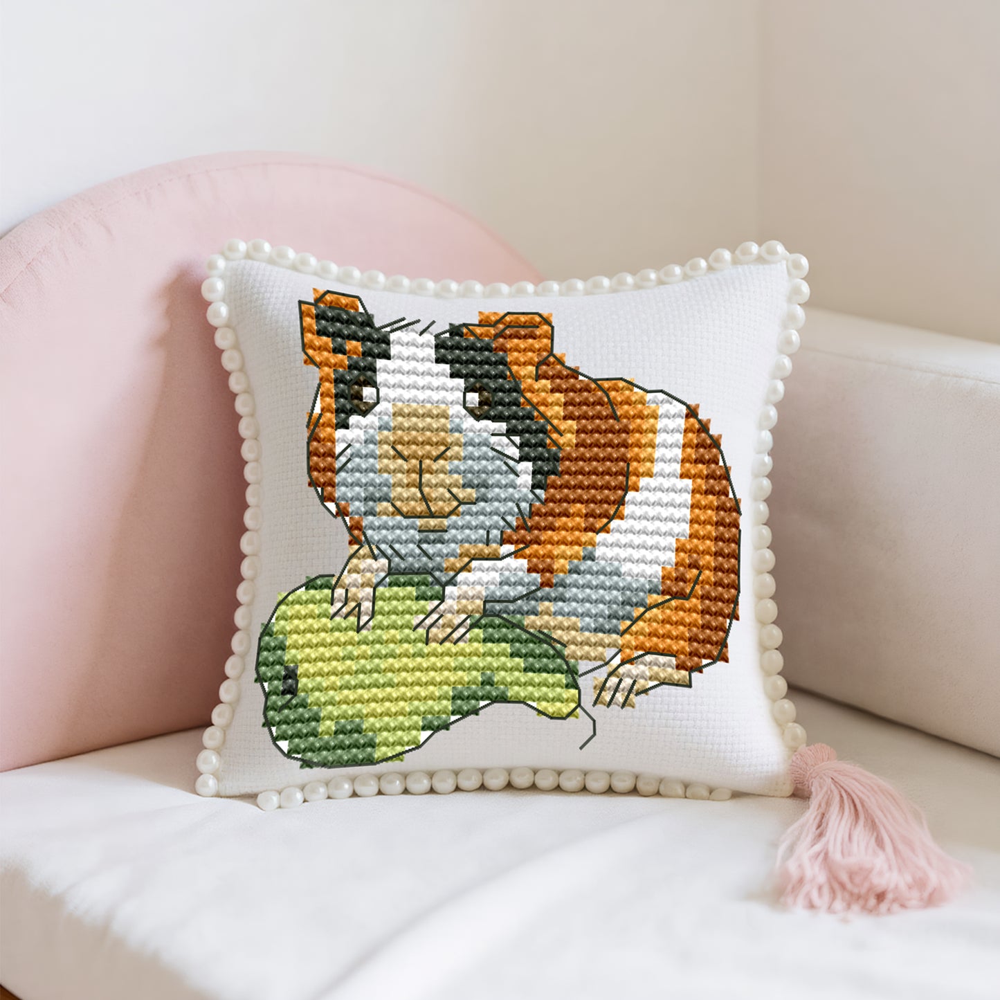 14CT Needle Insert Bag 2 Strands Printed Knitting Threads Pin Pouch with Tassel