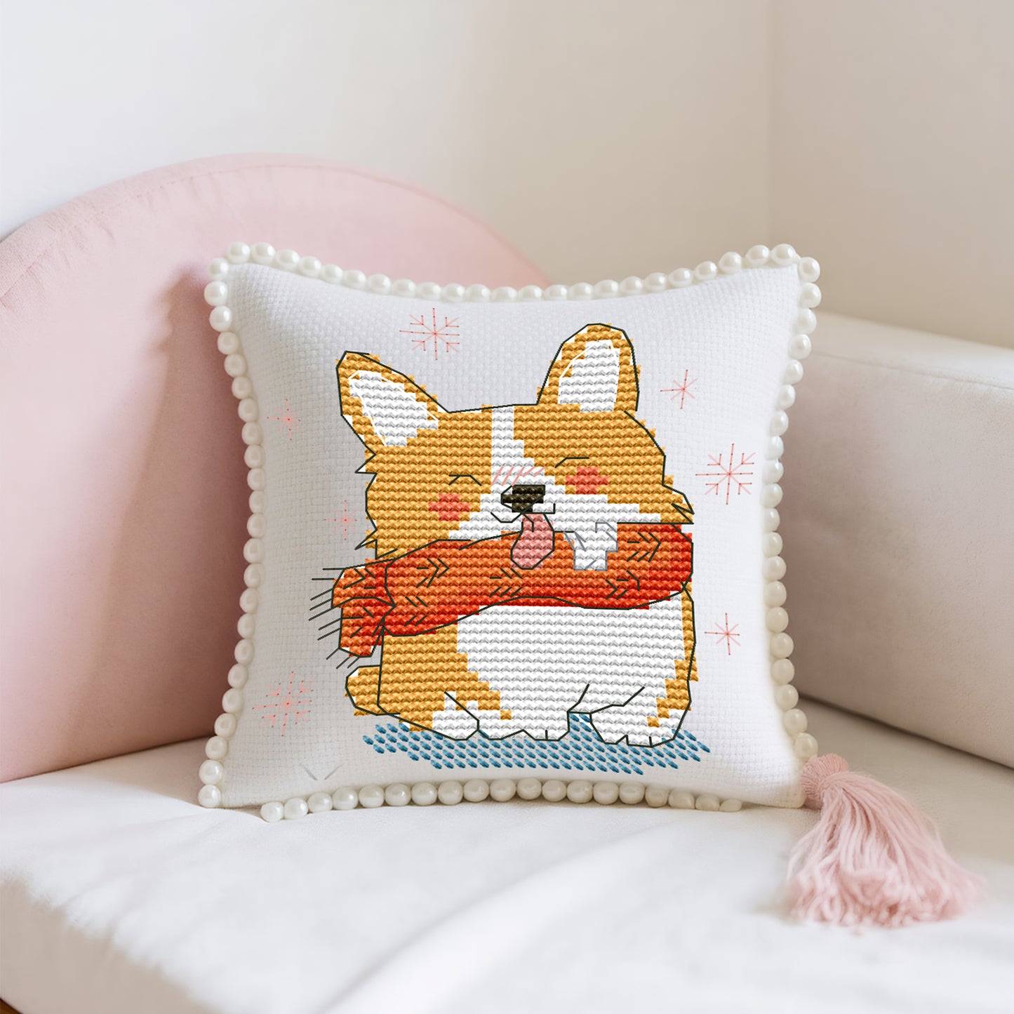 14CT Needle Insert Bag 2 Strands Printed Knitting Threads Pin Pouch with Tassel