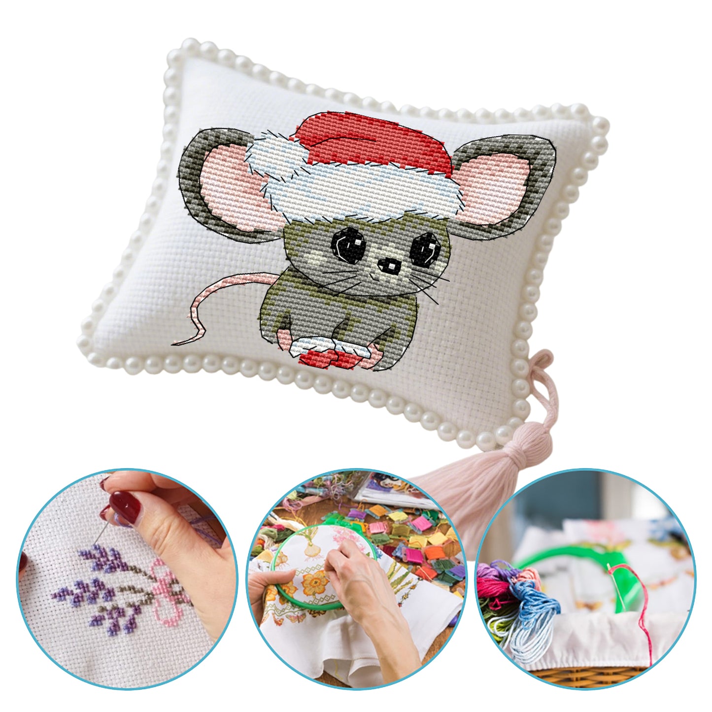 14CT Needle Insert Bag 2 Strands Printed Knitting Threads Pin Pouch with Tassel