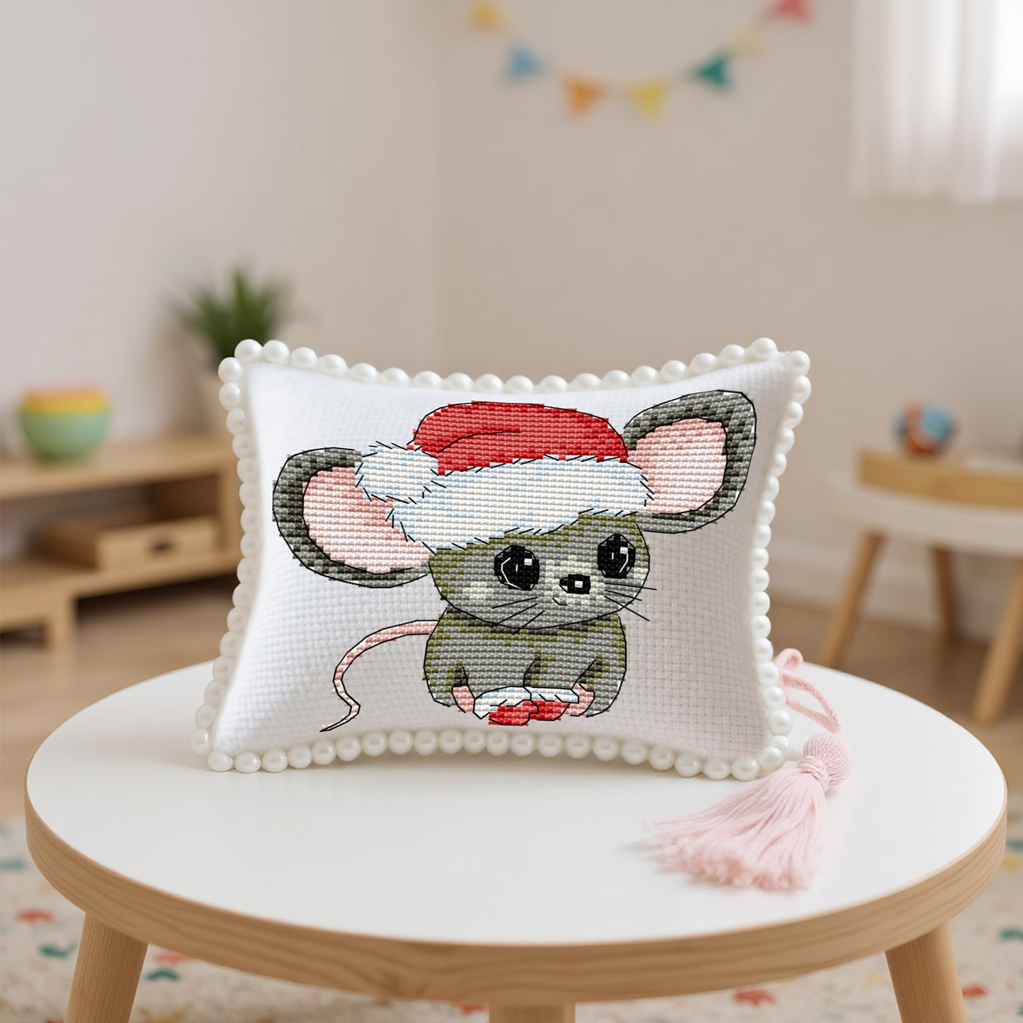 14CT Needle Insert Bag 2 Strands Printed Knitting Threads Pin Pouch with Tassel