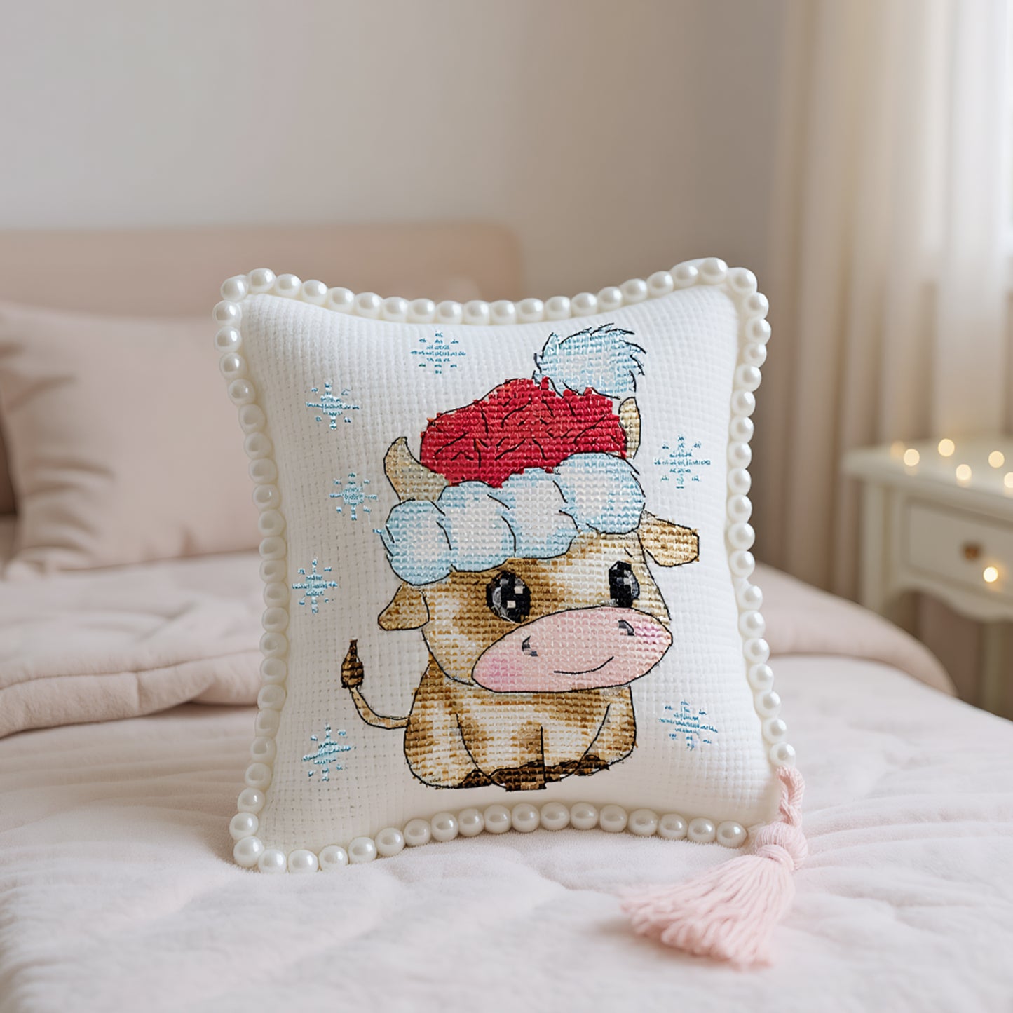 14CT Needle Insert Bag 2 Strands Printed Knitting Threads Pin Pouch with Tassel