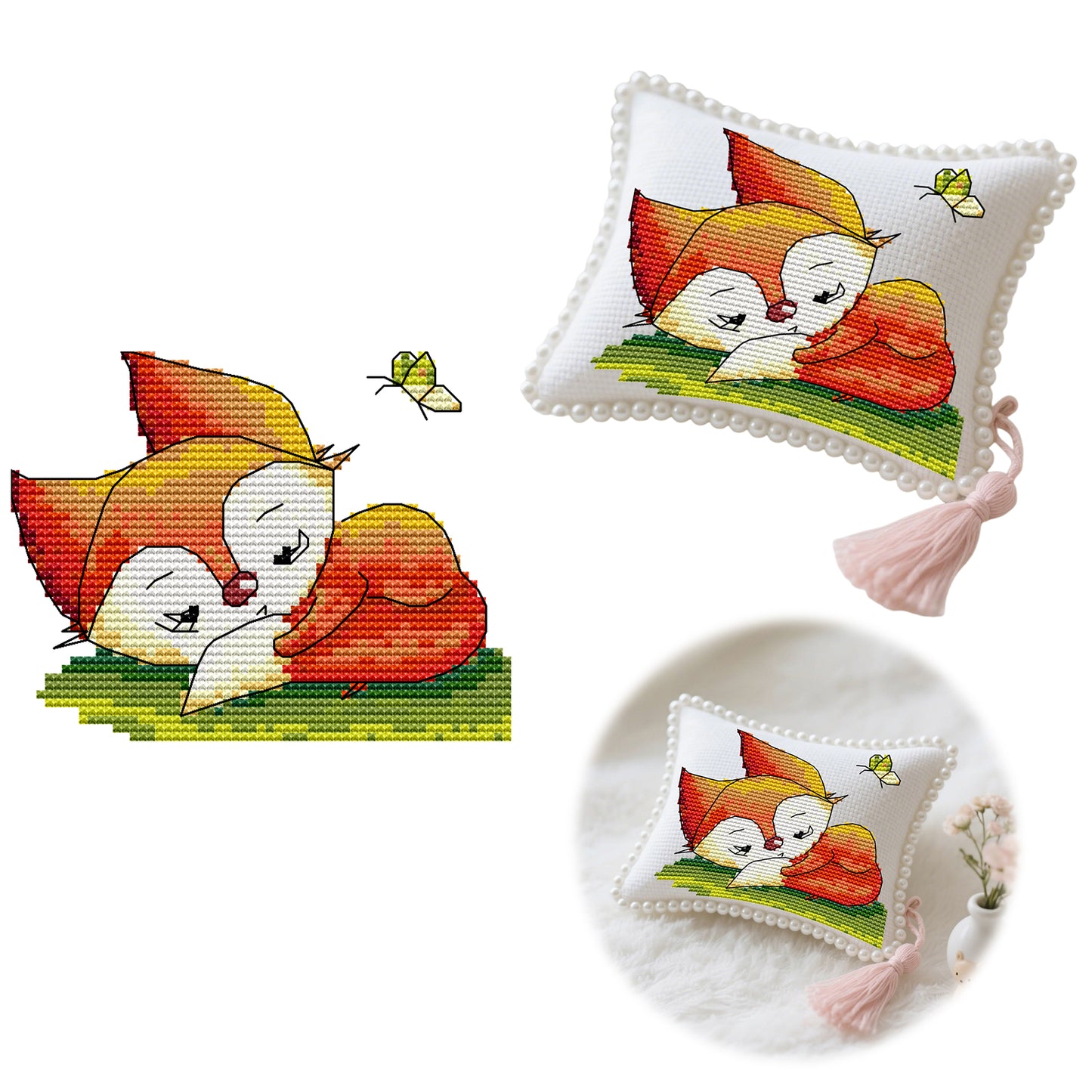 14CT Needle Insert Bag 2 Strands Printed Knitting Threads Pin Pouch with Tassel