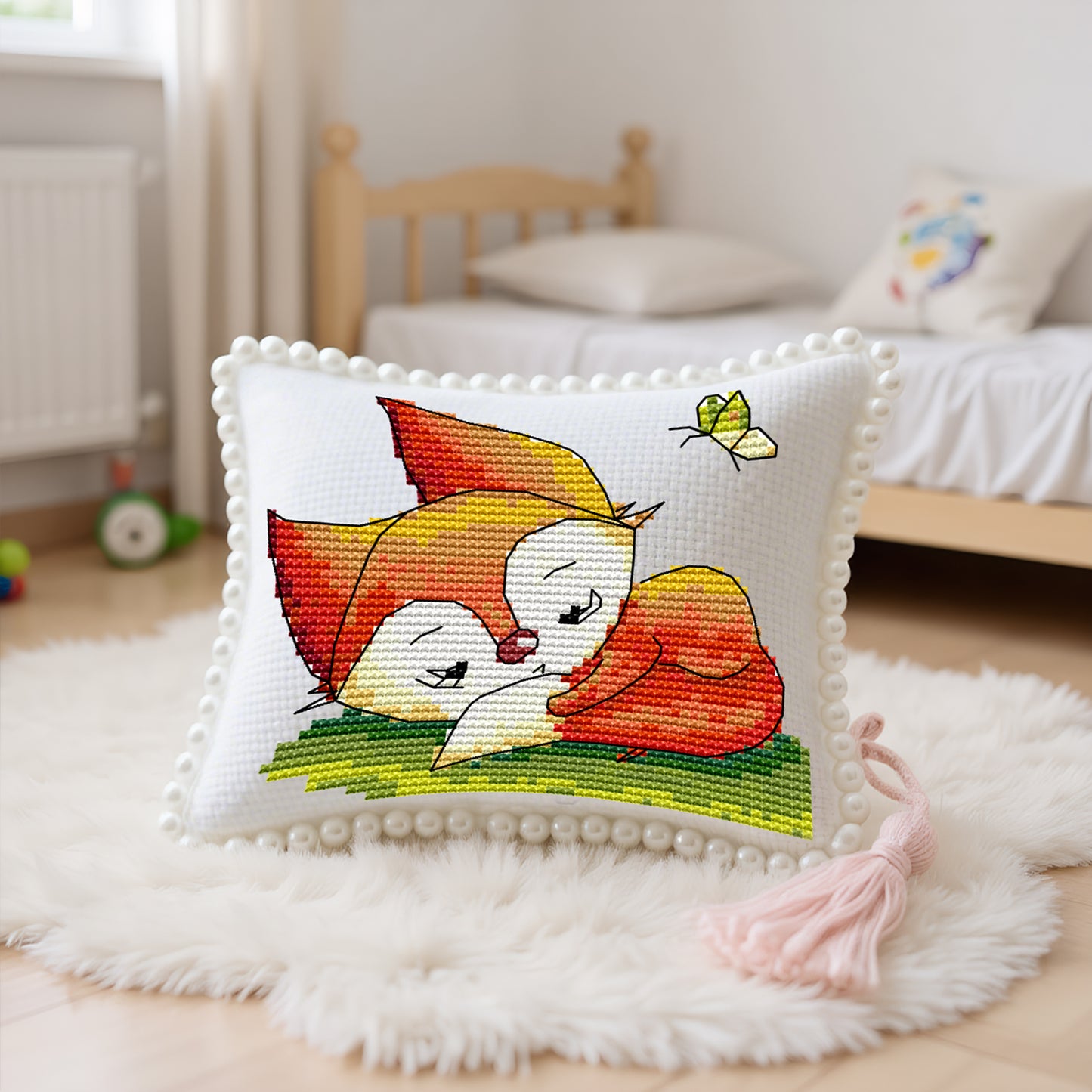 14CT Needle Insert Bag 2 Strands Printed Knitting Threads Pin Pouch with Tassel