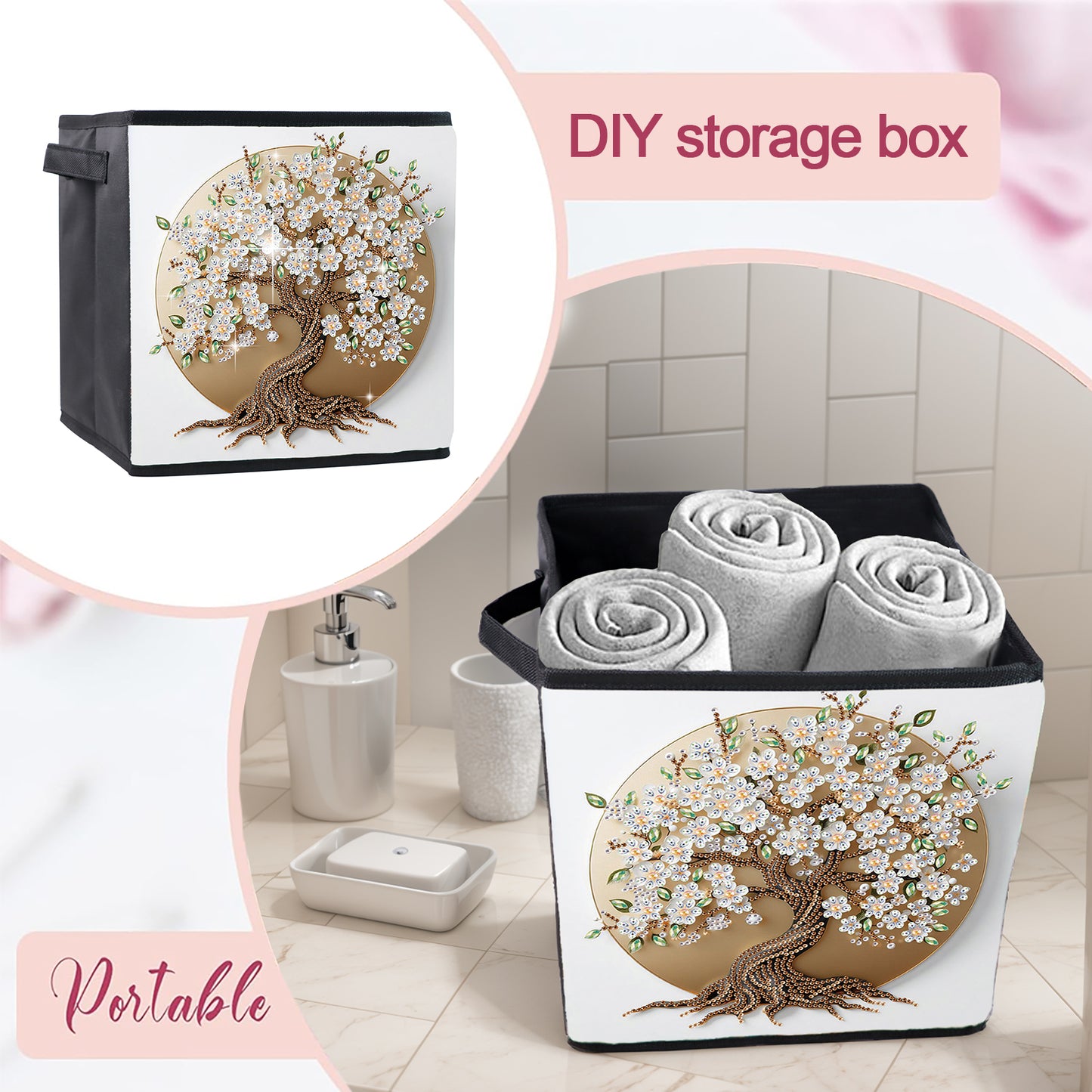 Foldable Diamond Painting Storage Bin Flower Tree Storage Box Diamond Art Kit