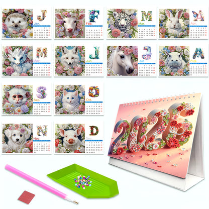 2026 Calendar Diamond Painting Kit Animal DIY Diamond Art Desk Calendar