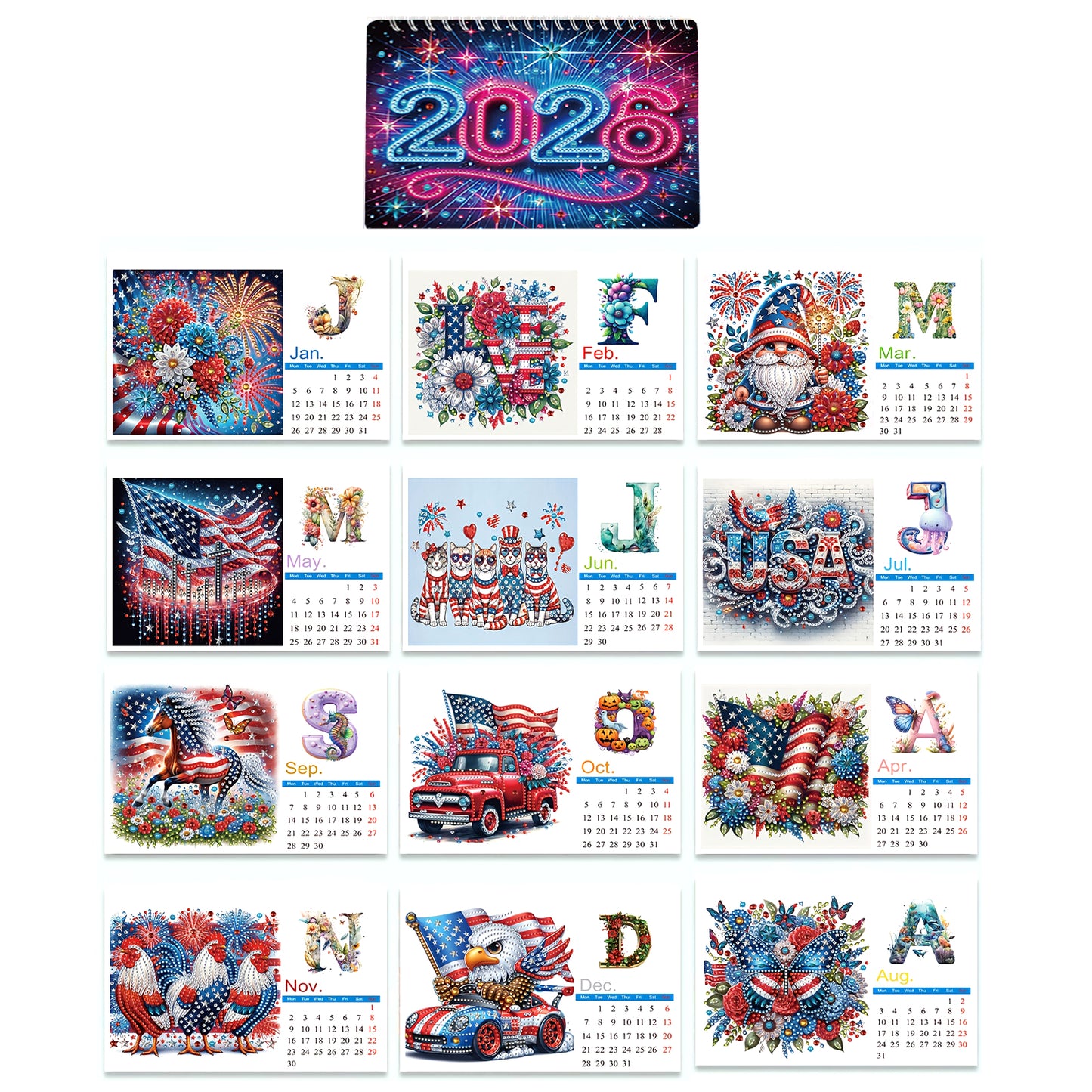 2026 Calendar Diamond Painting Kit Independence Day Diamond Art Desk Calendar