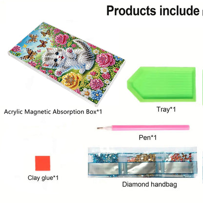 2pcs DIY 5D Diamond Painting Acrylic Jewelry Box Kit Gift for Adults (Cat)
