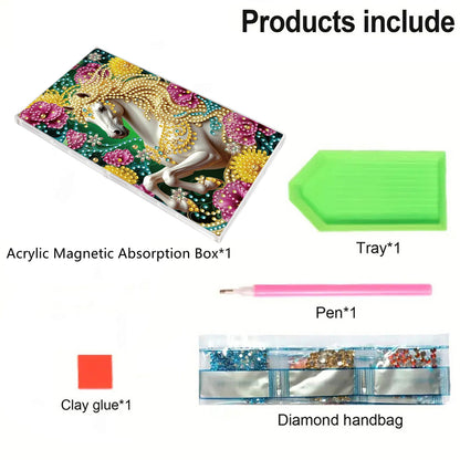 2pcs DIY 5D Diamond Painting Acrylic Jewelry Box Kit Gift for Adults (Horse A)
