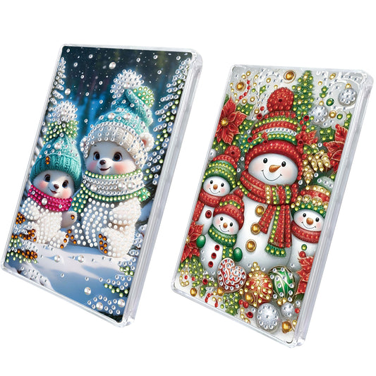 2pcs DIY 5D Diamond Painting Acrylic Jewelry Box Kit Gift for Adults (Snowman)
