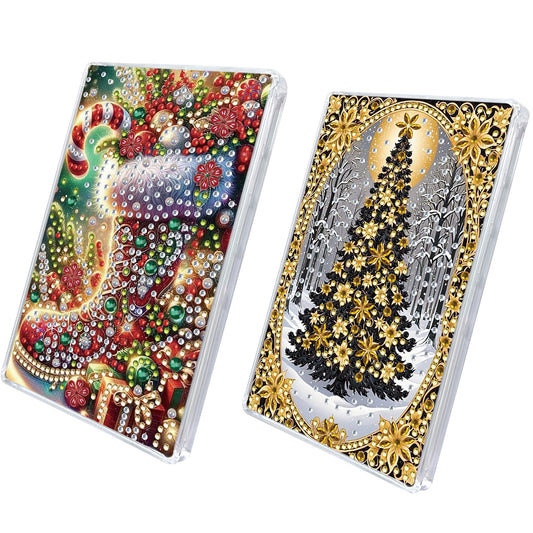 2pcs DIY 5D Diamond Painting Acrylic Jewelry Box Kit Gift for Adults (Tree Sock)