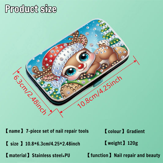Christmas Elk Diamond Painting Nail Art Bag Set Includes 7 Professional Tools