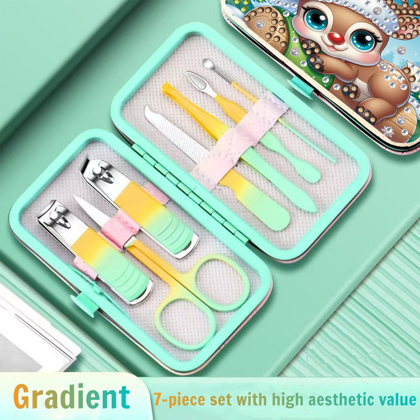 Christmas Elk Diamond Painting Nail Art Bag Set Includes 7 Professional Tools