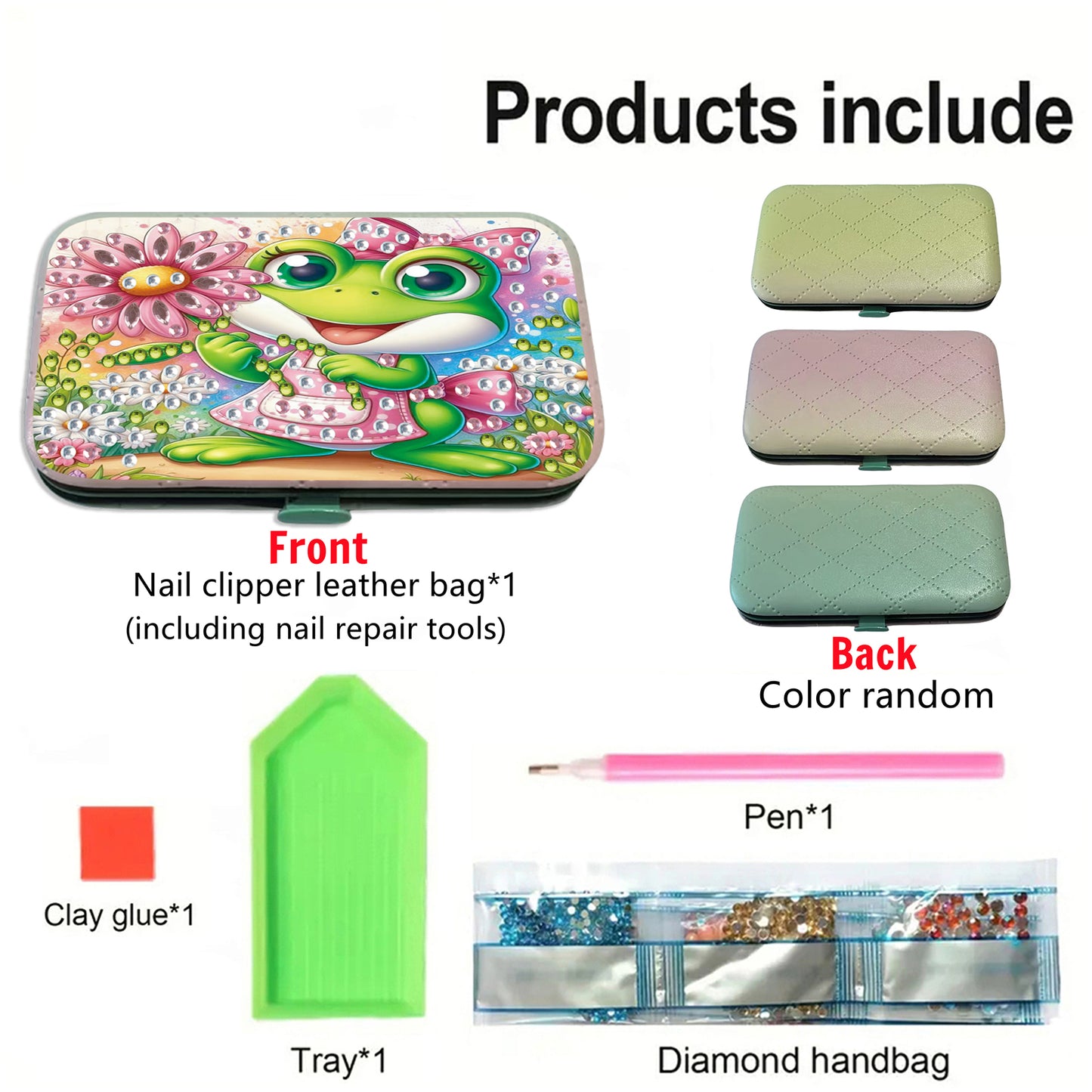 Frog Theme Diamond Painting Nail Art Bag Set Includes 7 Professional Tools