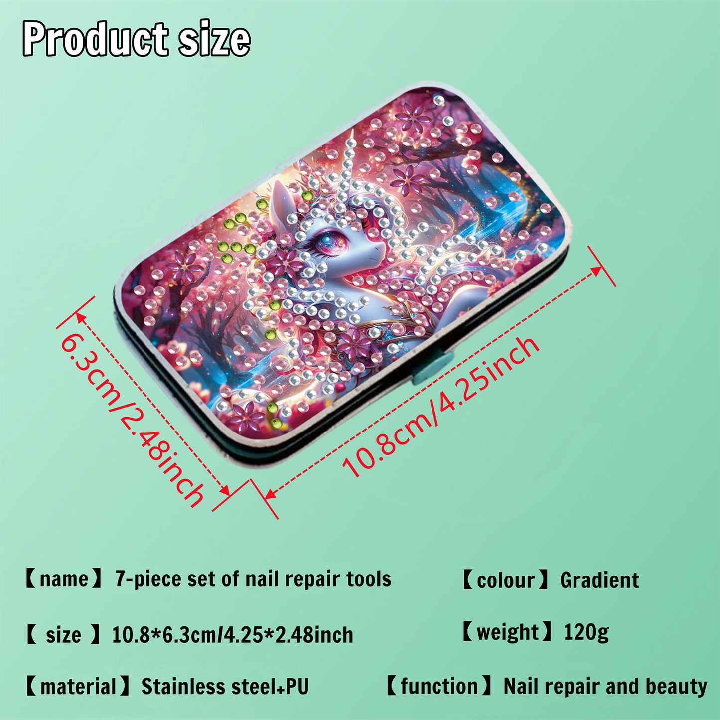 Pink White Horse Diamond Painting Nail Art Bag Set Includes 7 Professional Tools