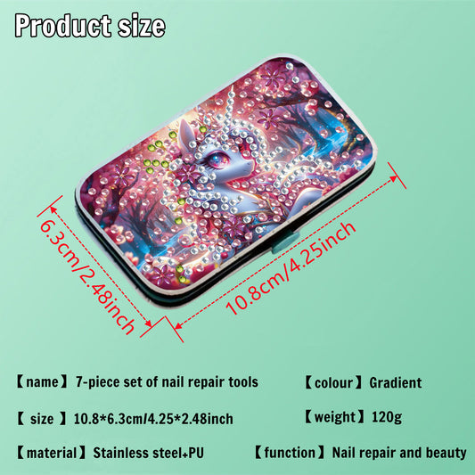 Pink White Horse Diamond Painting Nail Art Bag Set Includes 7 Professional Tools