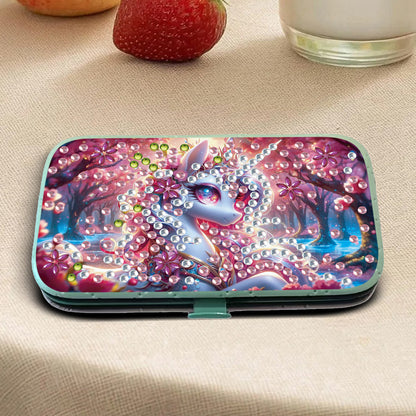 Pink White Horse Diamond Painting Nail Art Bag Set Includes 7 Professional Tools