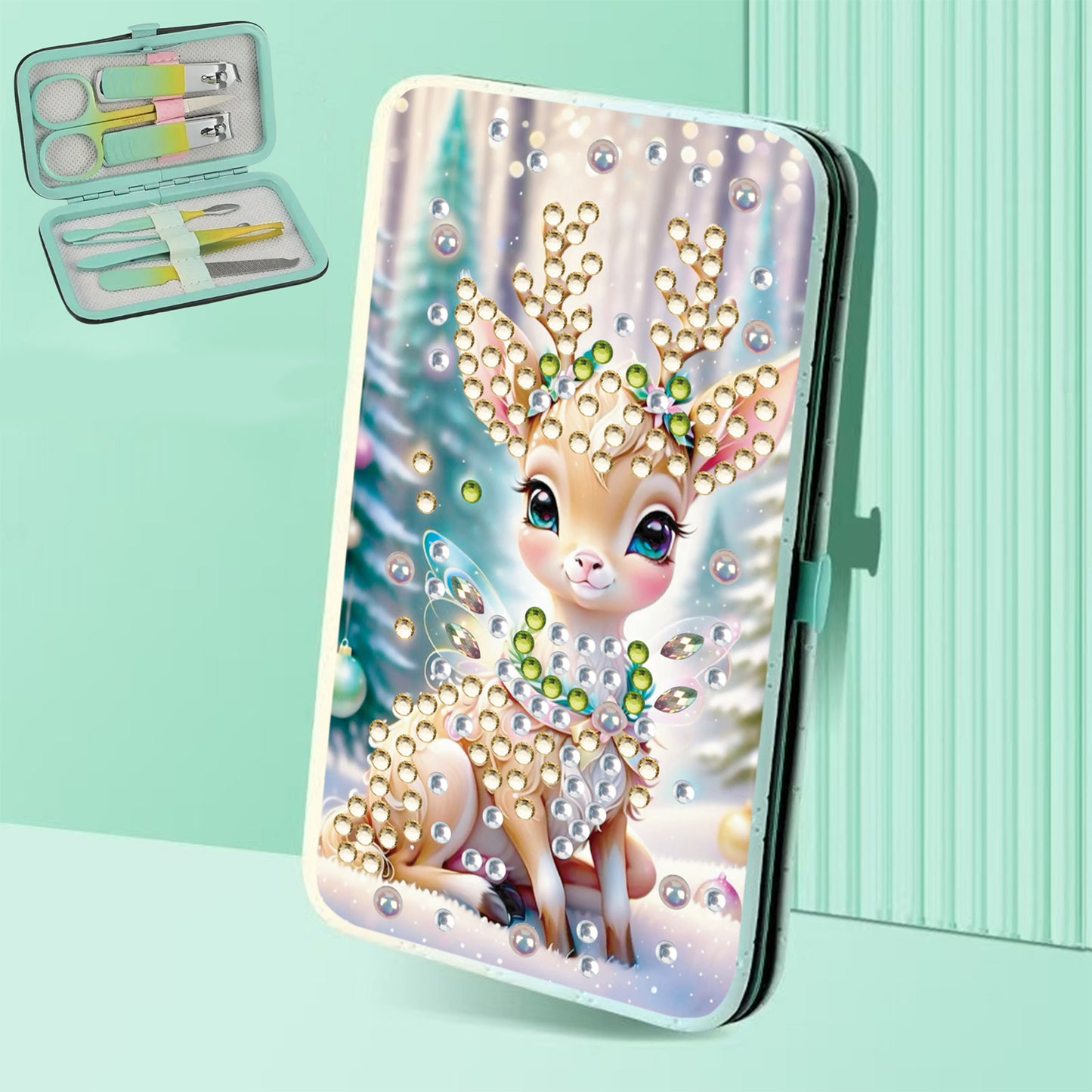 Elk Theme Diamond Painting Nail Art Bag Set Includes 7 Professional Tools