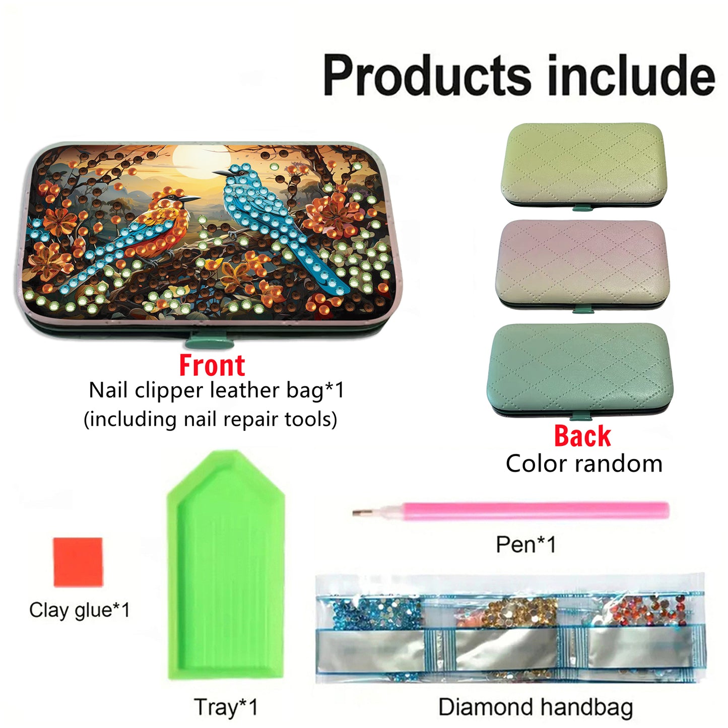 Bird Theme Diamond Painting Nail Art Bag Set Includes 7 Professional Tools